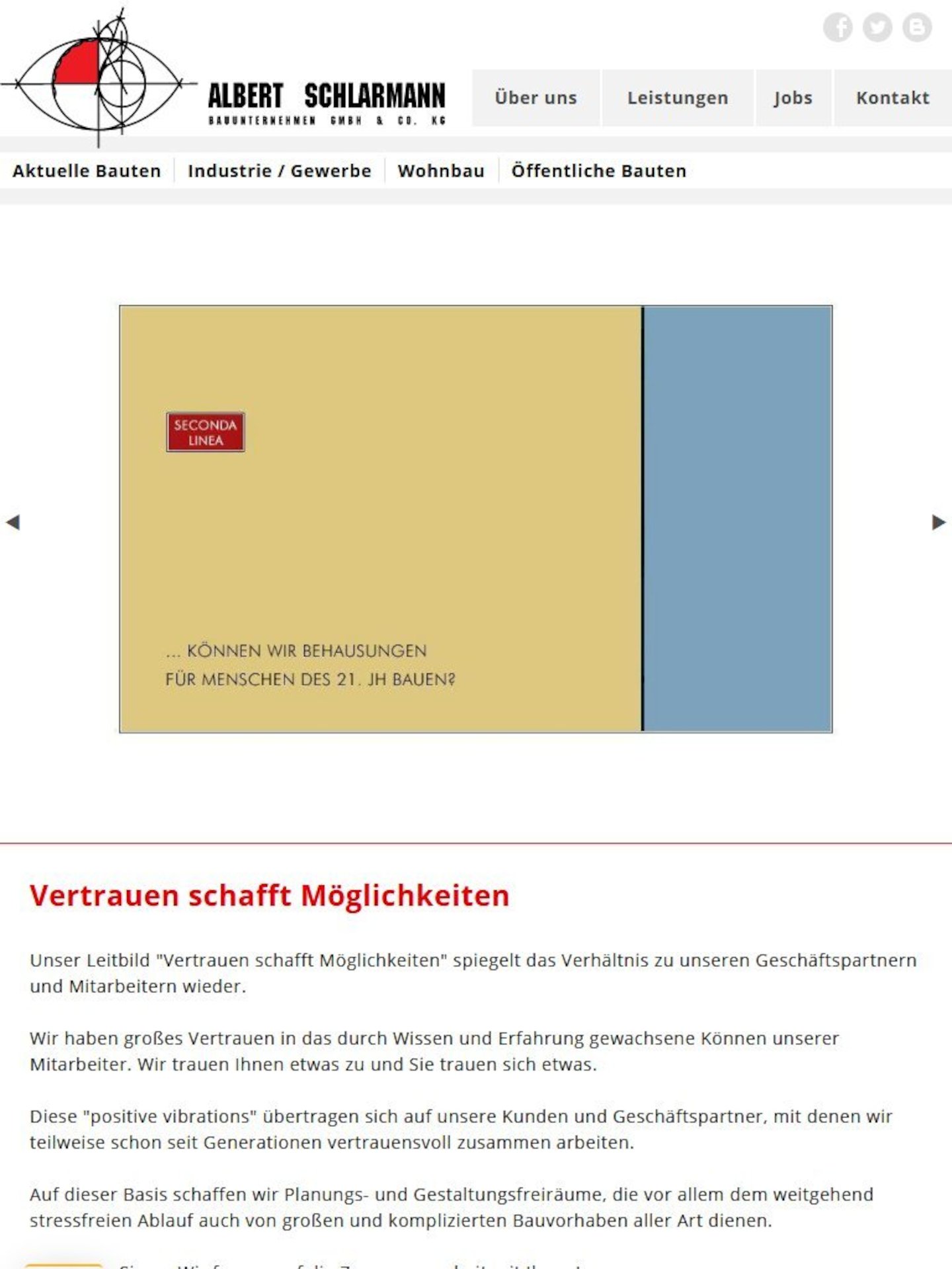 Tablet Screenshot der Website von: Albert Schlarmann Bauunternehmen