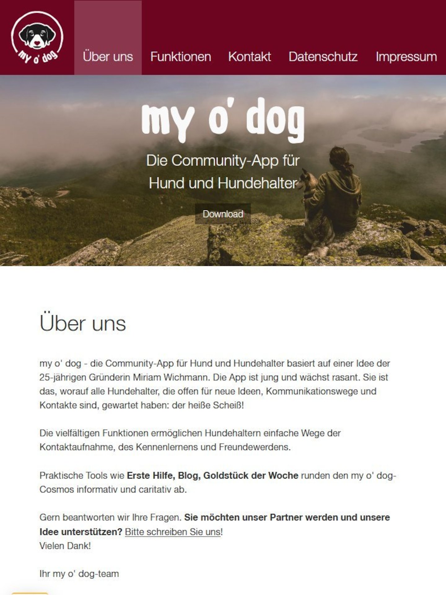 Tablet Screenshot der Website von: my o' dog