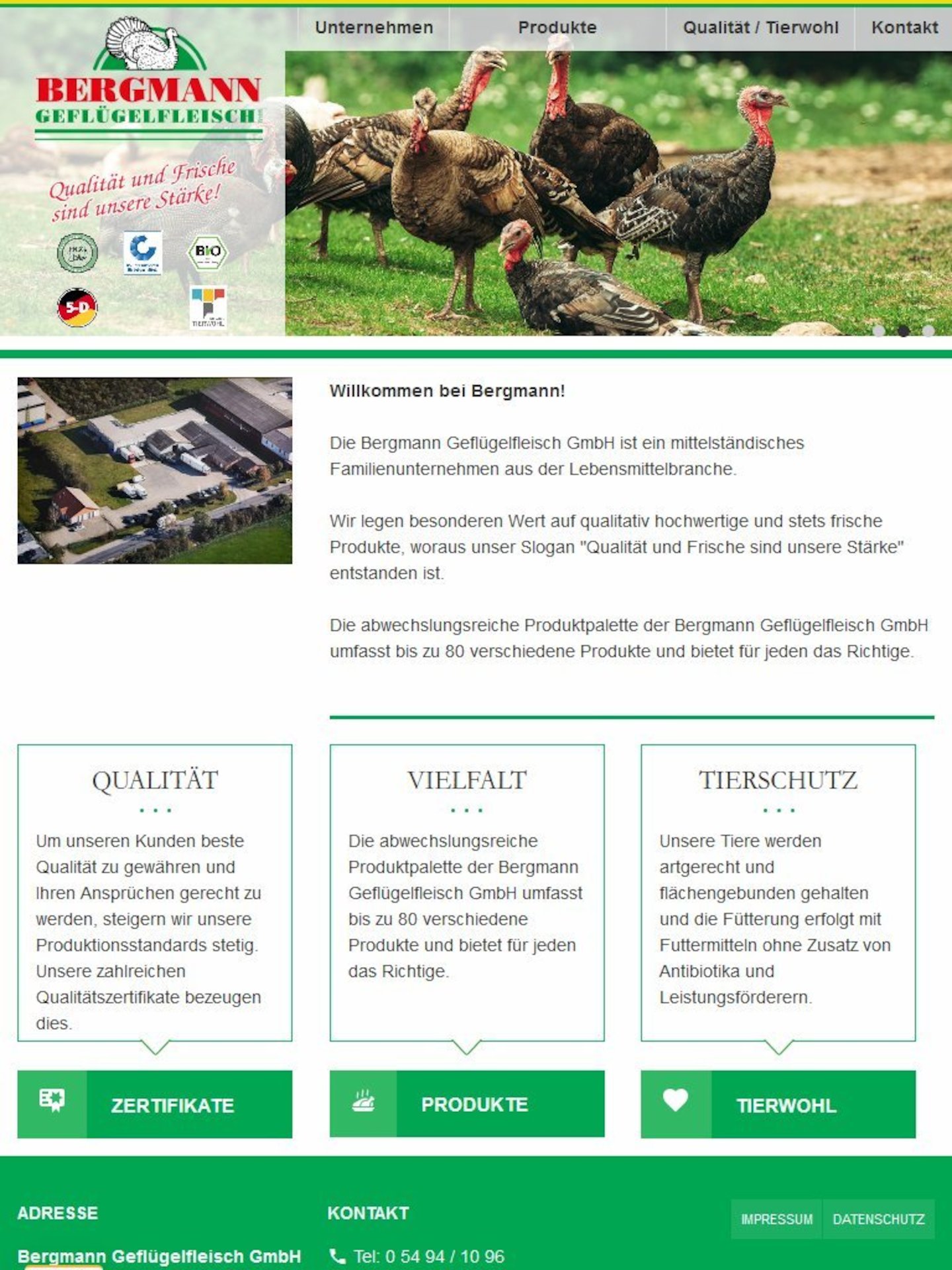 Tablet Screenshot der Website von: Bergmann Geflügelfleisch GmbH