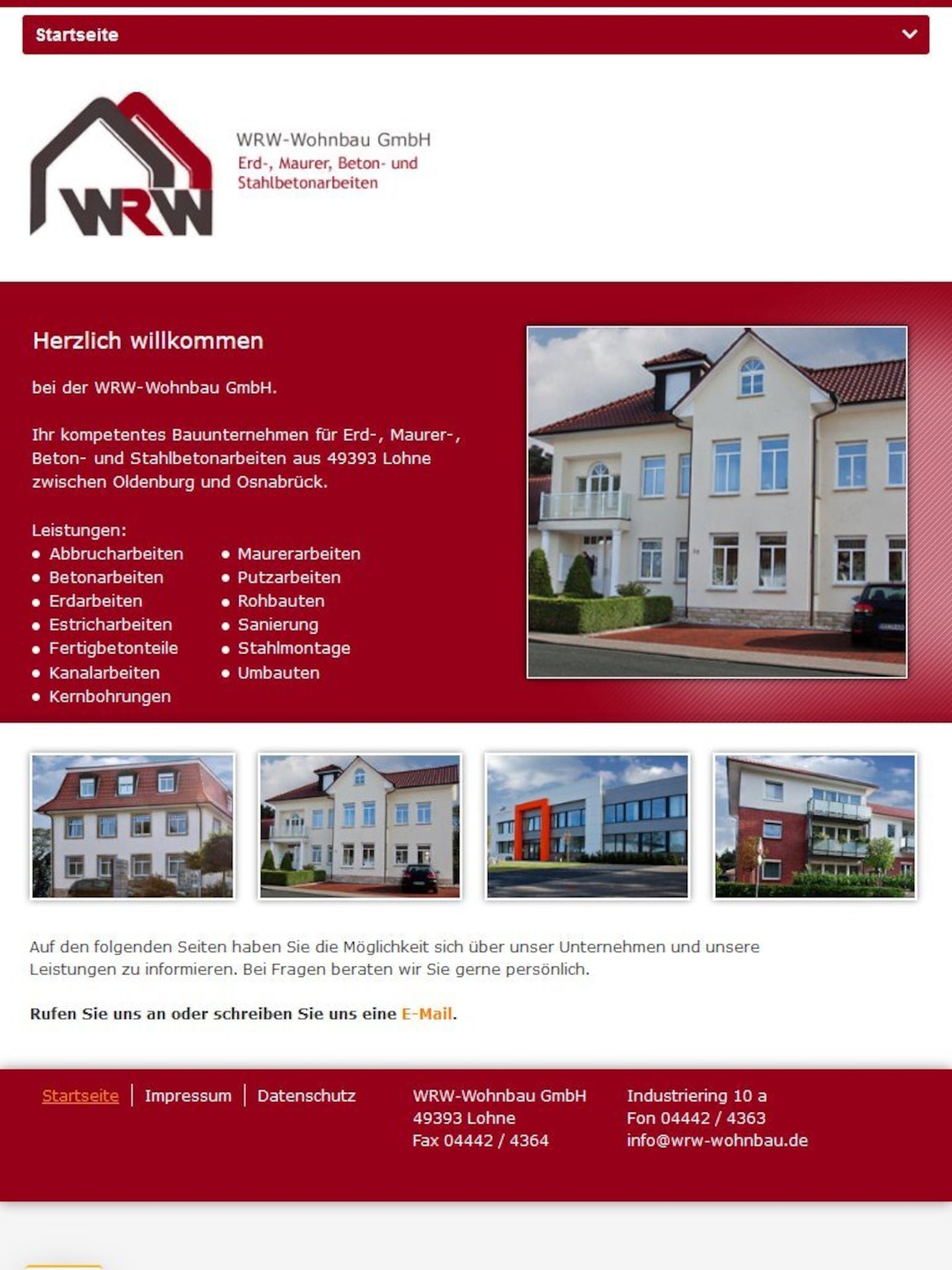 Tablet Screenshot der Website von: WRW Wohnbau GmbH