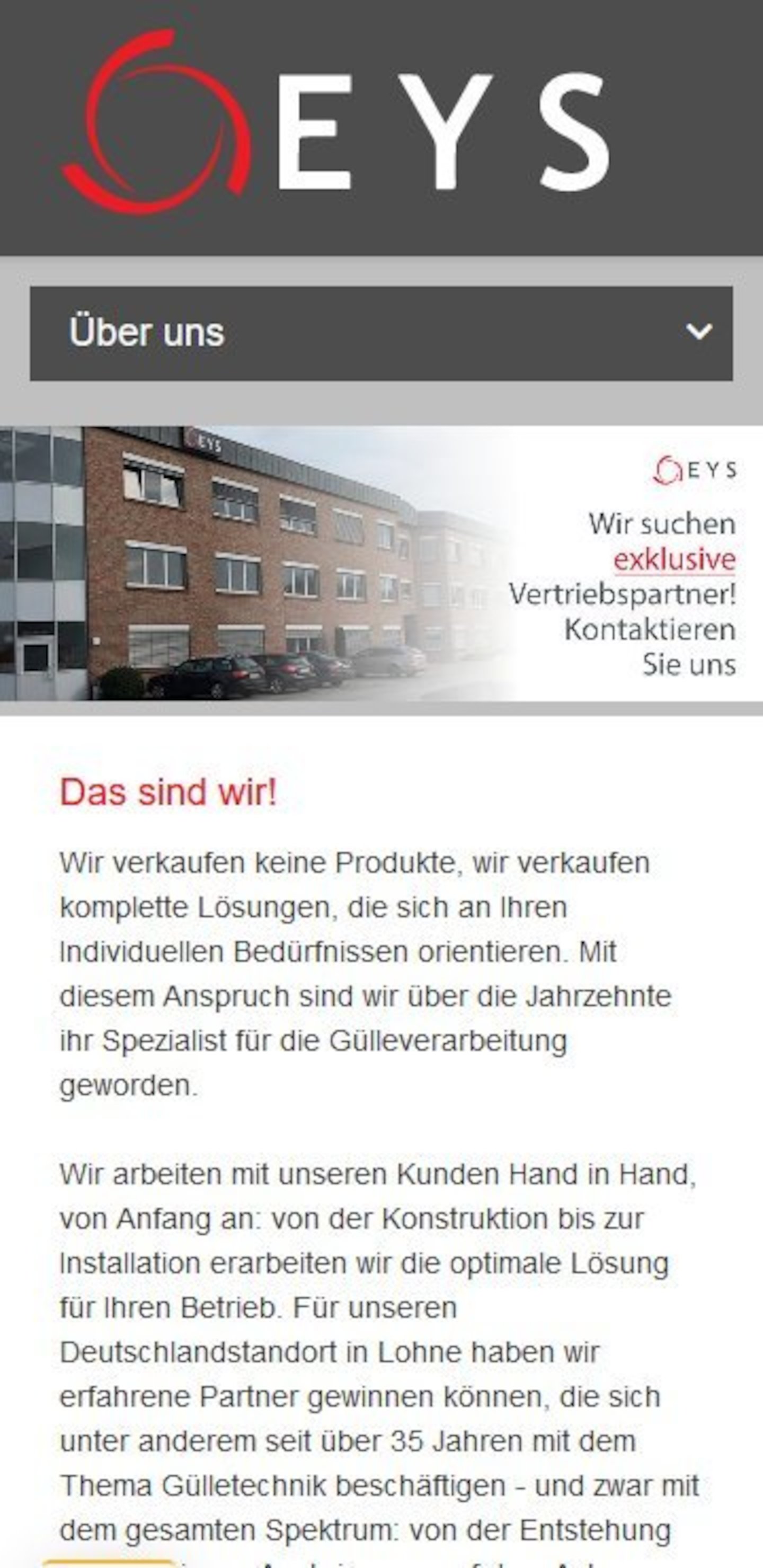 Smartphone Screenshot der Website von: EYS GmbH