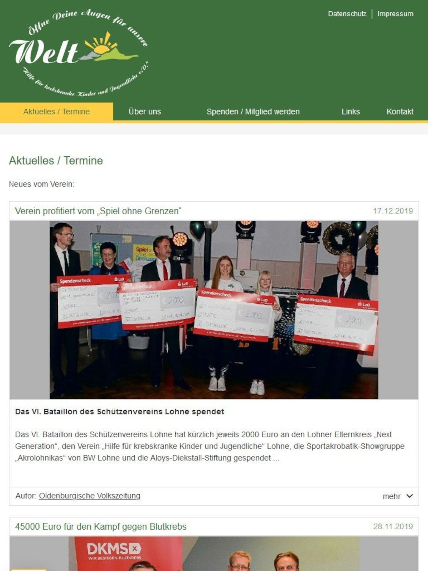 Tablet Screenshot der Website von: Hilfe für krebskranke Kinder und Jugendliche e.V.