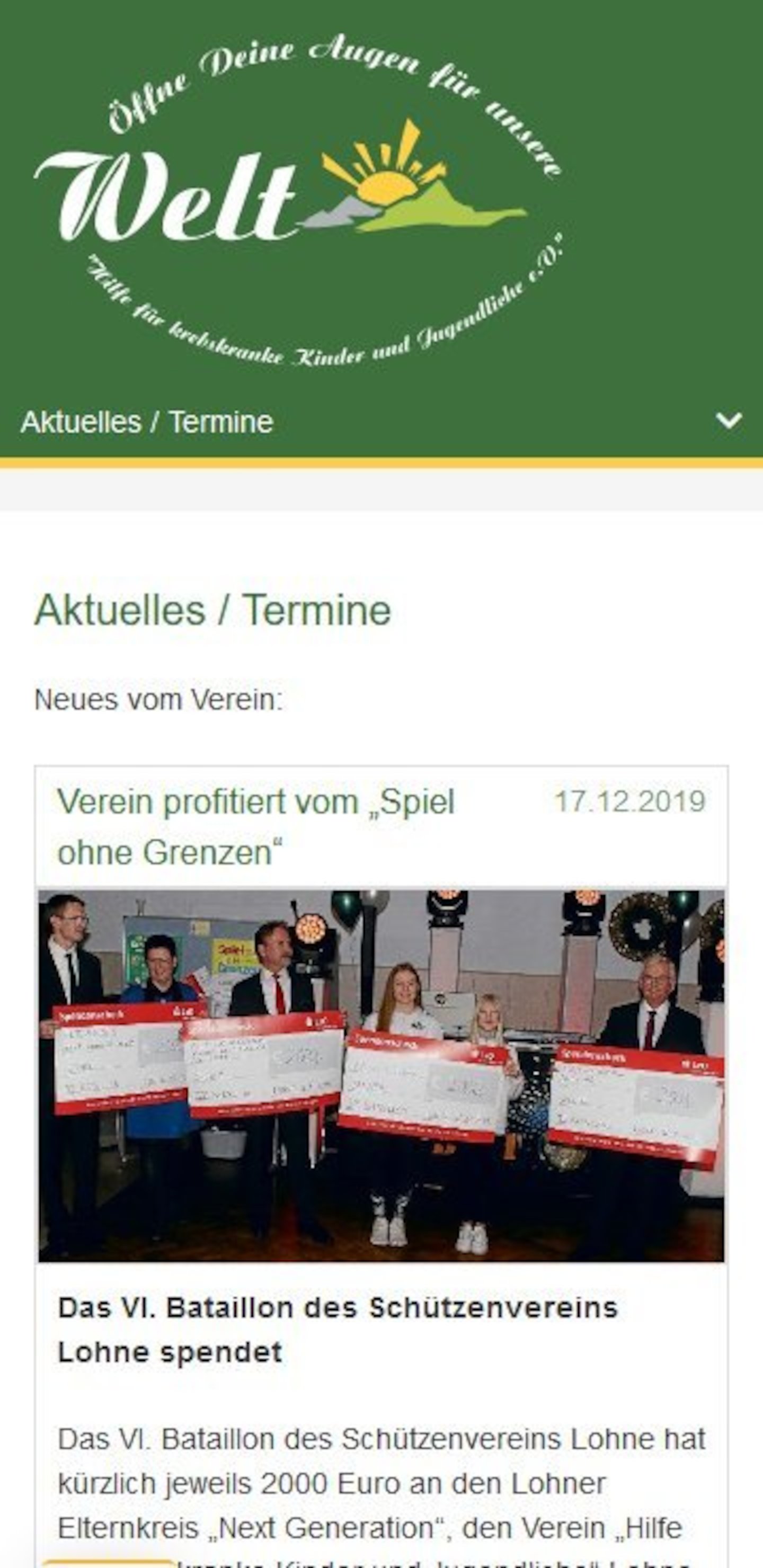Smartphone Screenshot der Website von: Hilfe für krebskranke Kinder und Jugendliche e.V.