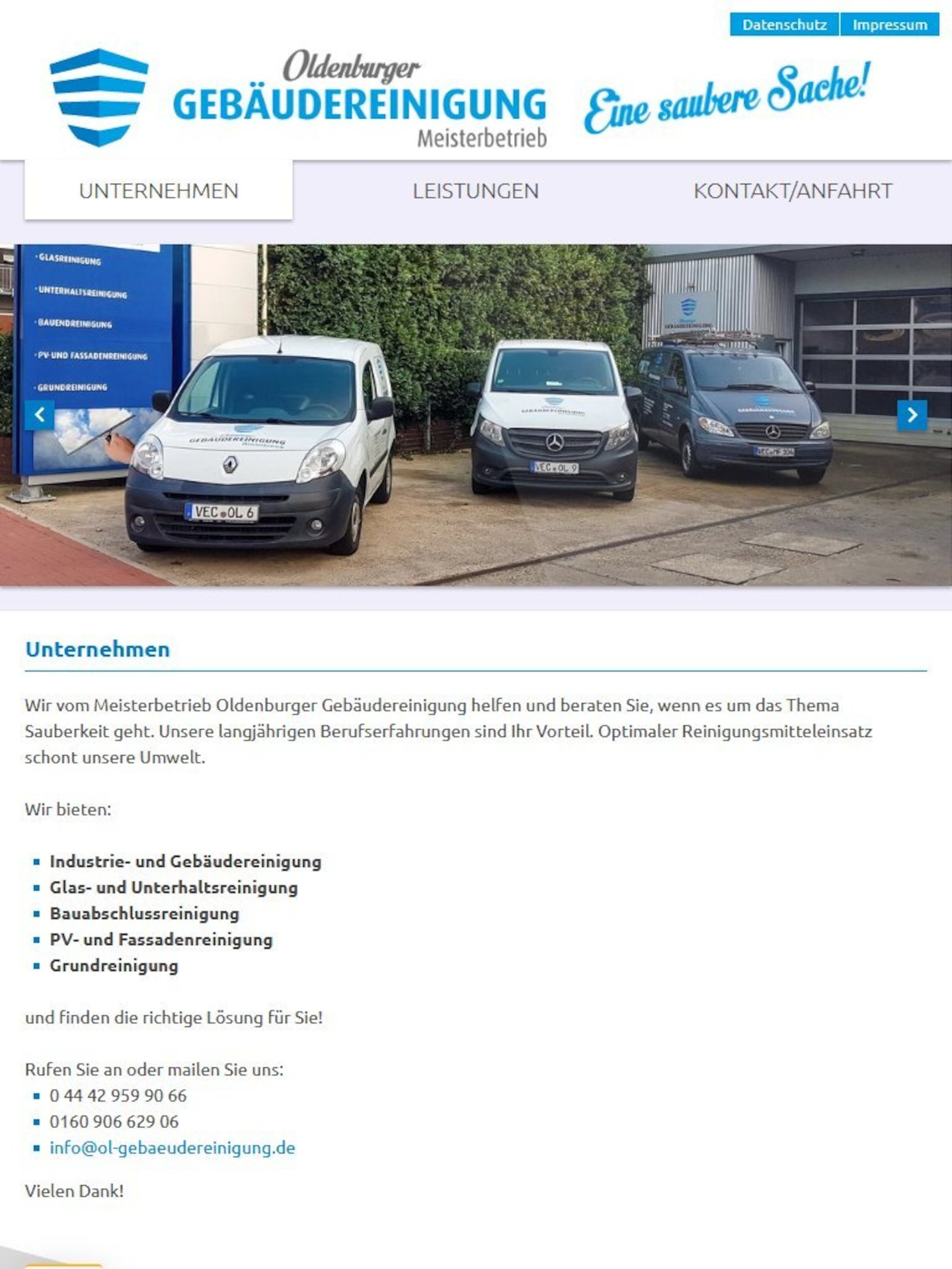 Tablet Screenshot der Website von: Oldenburger Gebäudereinigung