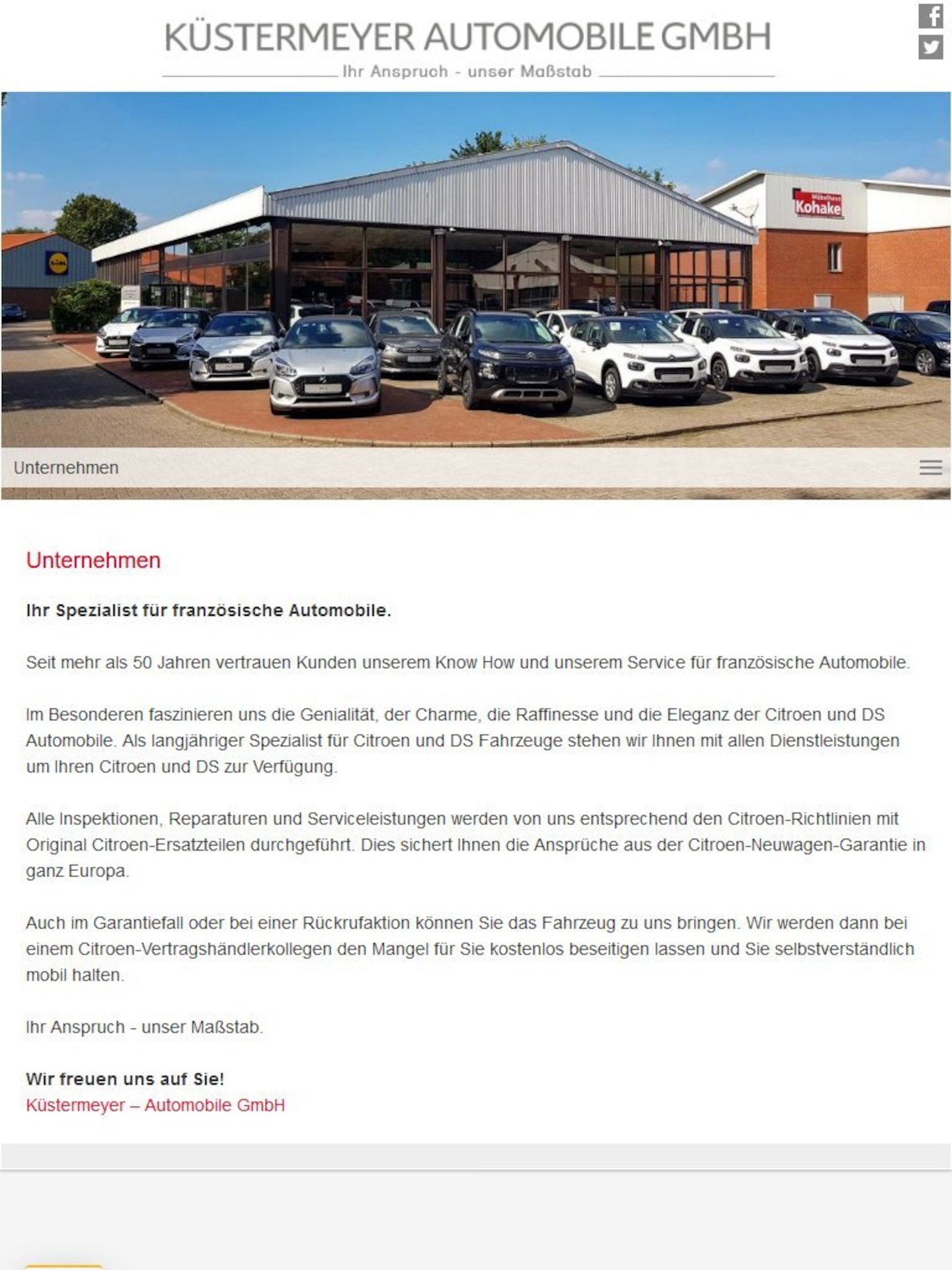 Tablet Screenshot der Website von: Küstermeyer – Automobile GmbH