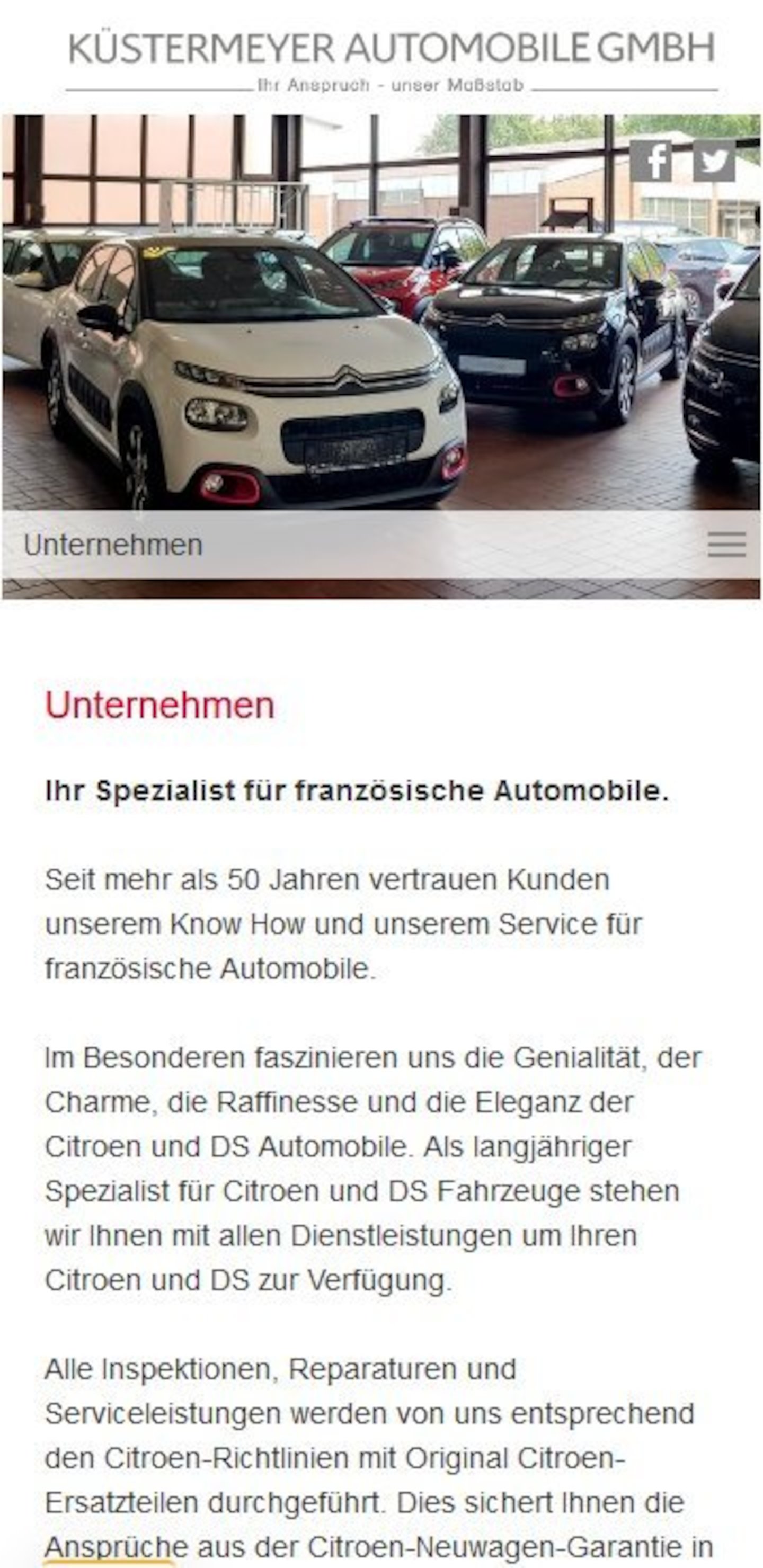 Smartphone Screenshot der Website von: Küstermeyer – Automobile GmbH