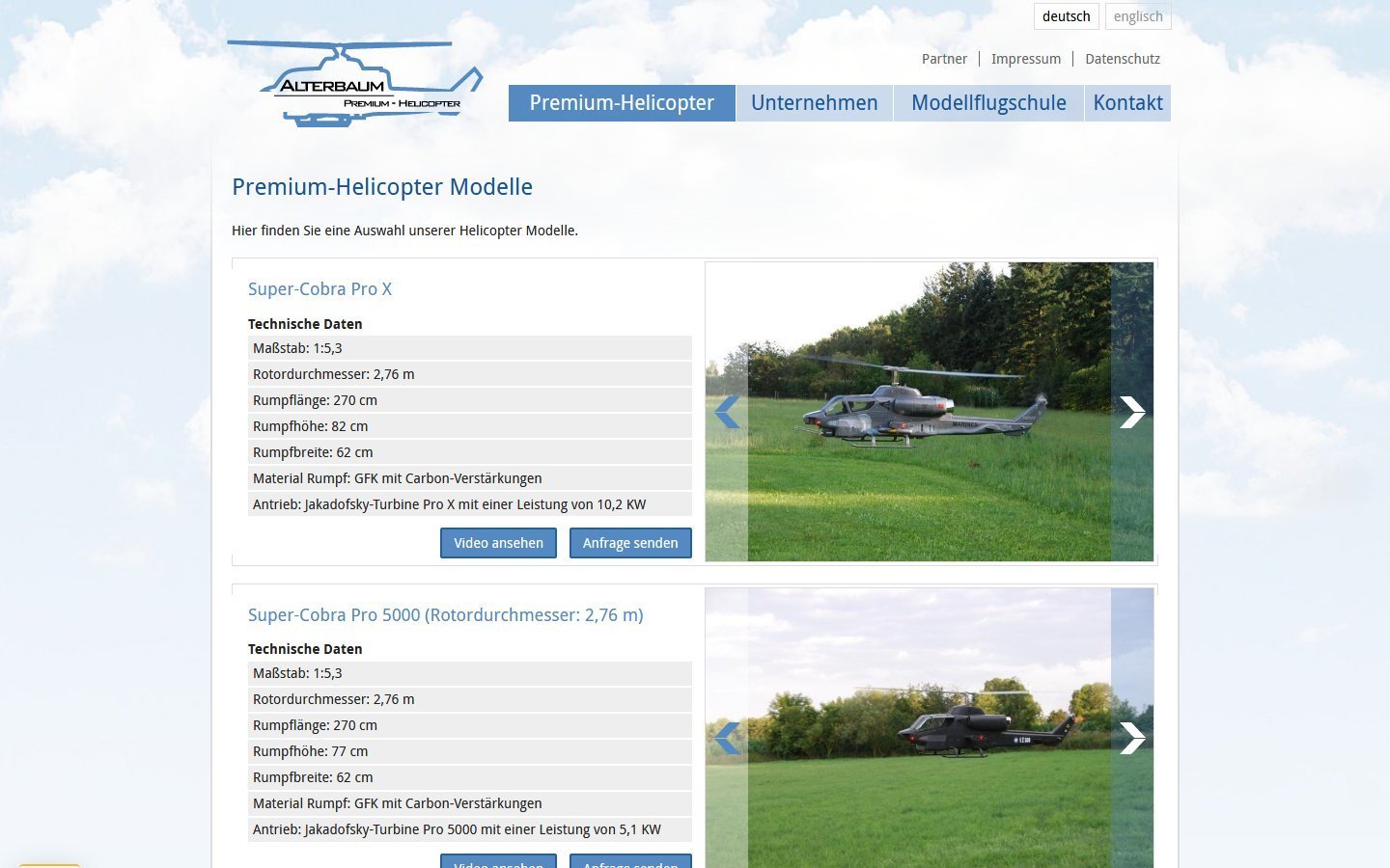 Desktop Screenshot der Website von: Alterbaum Premium-Helicopter
