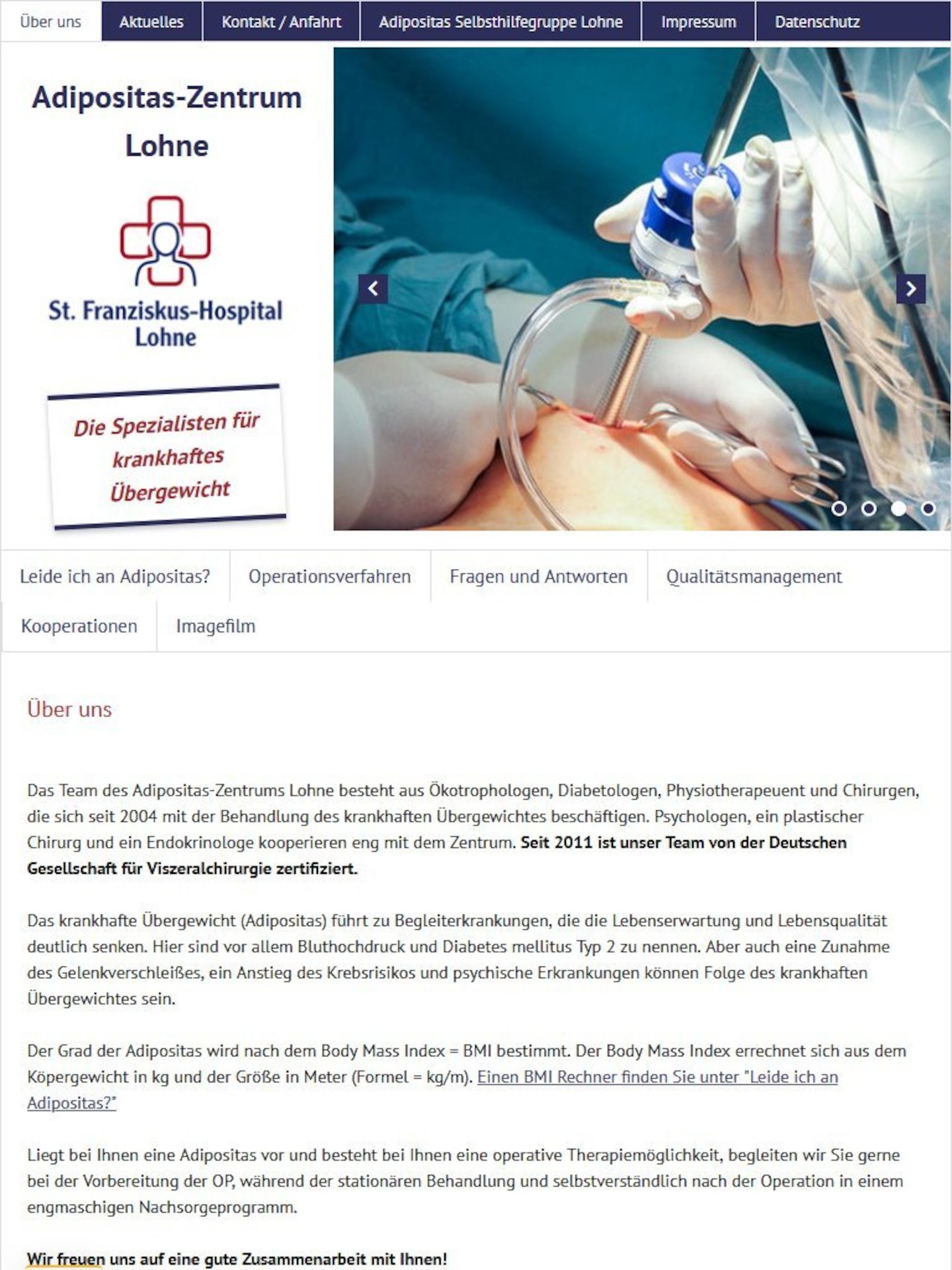 Tablet Screenshot der Website von: Adipositas-Zentrum Lohne