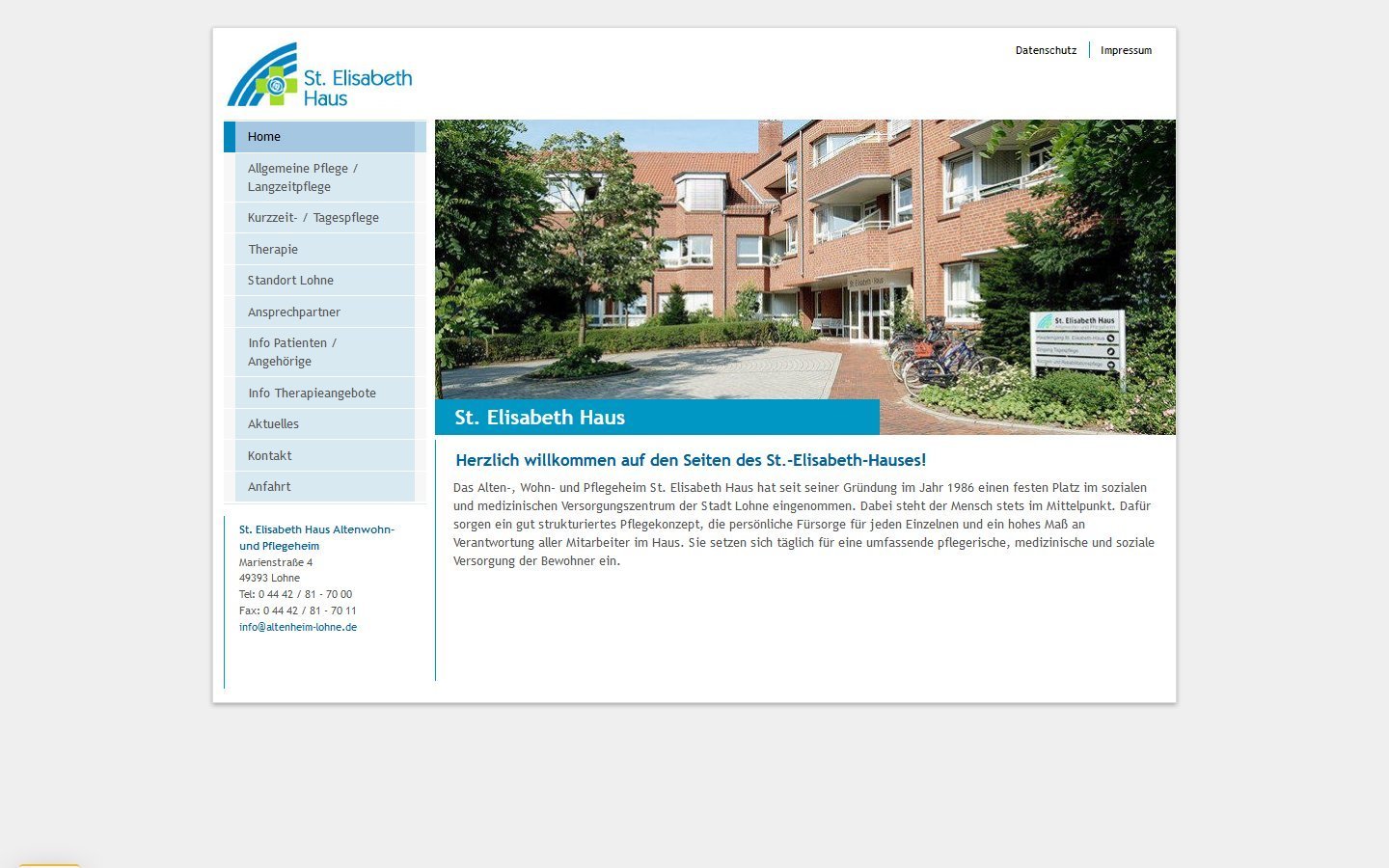 Desktop Screenshot der Website von: St. Elisabeth Haus