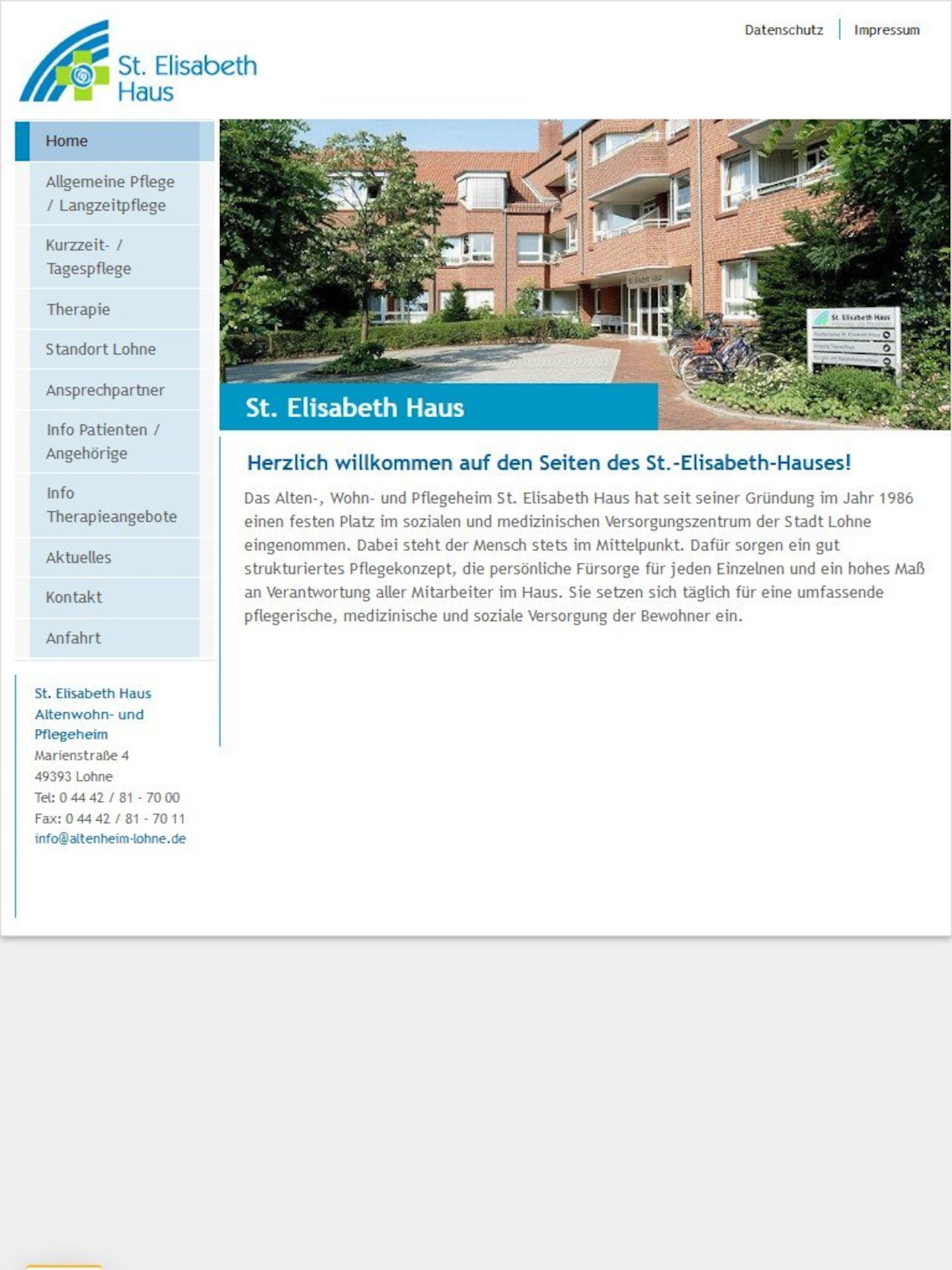 Tablet Screenshot der Website von: St. Elisabeth Haus