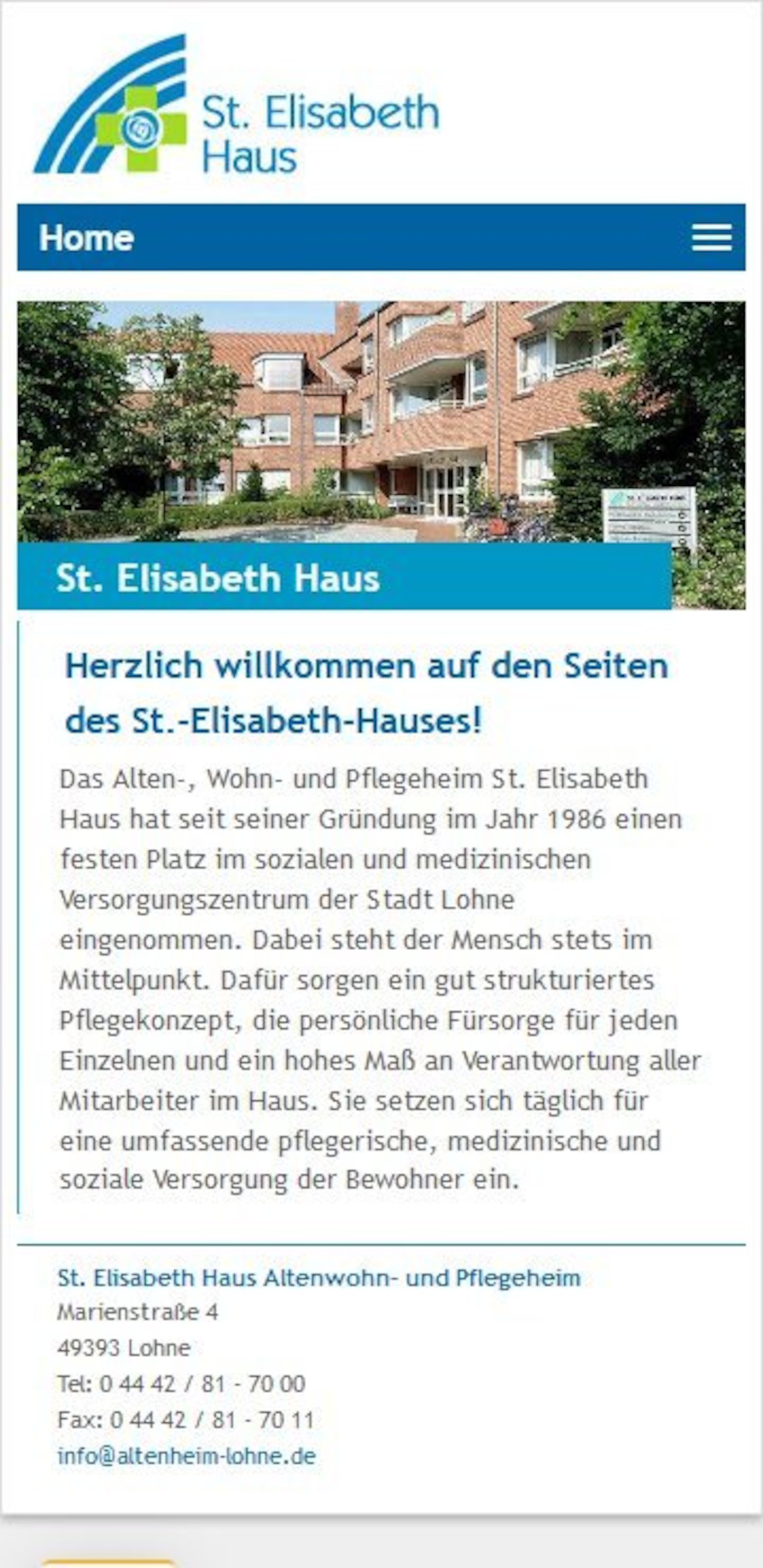 Smartphone Screenshot der Website von: St. Elisabeth Haus