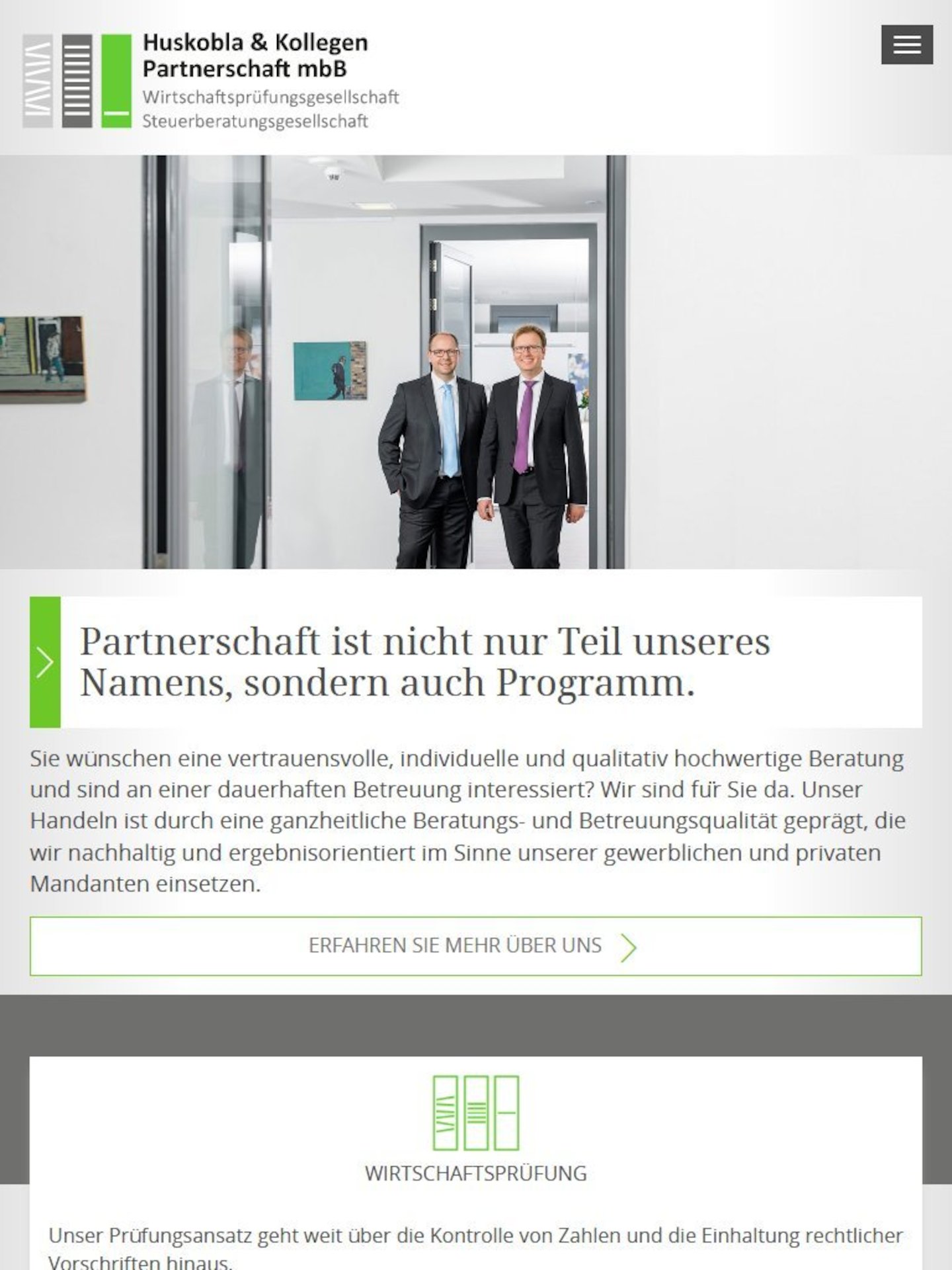 Tablet Screenshot der Website von: Huskobla & Kollegen Partnerschaft mbB