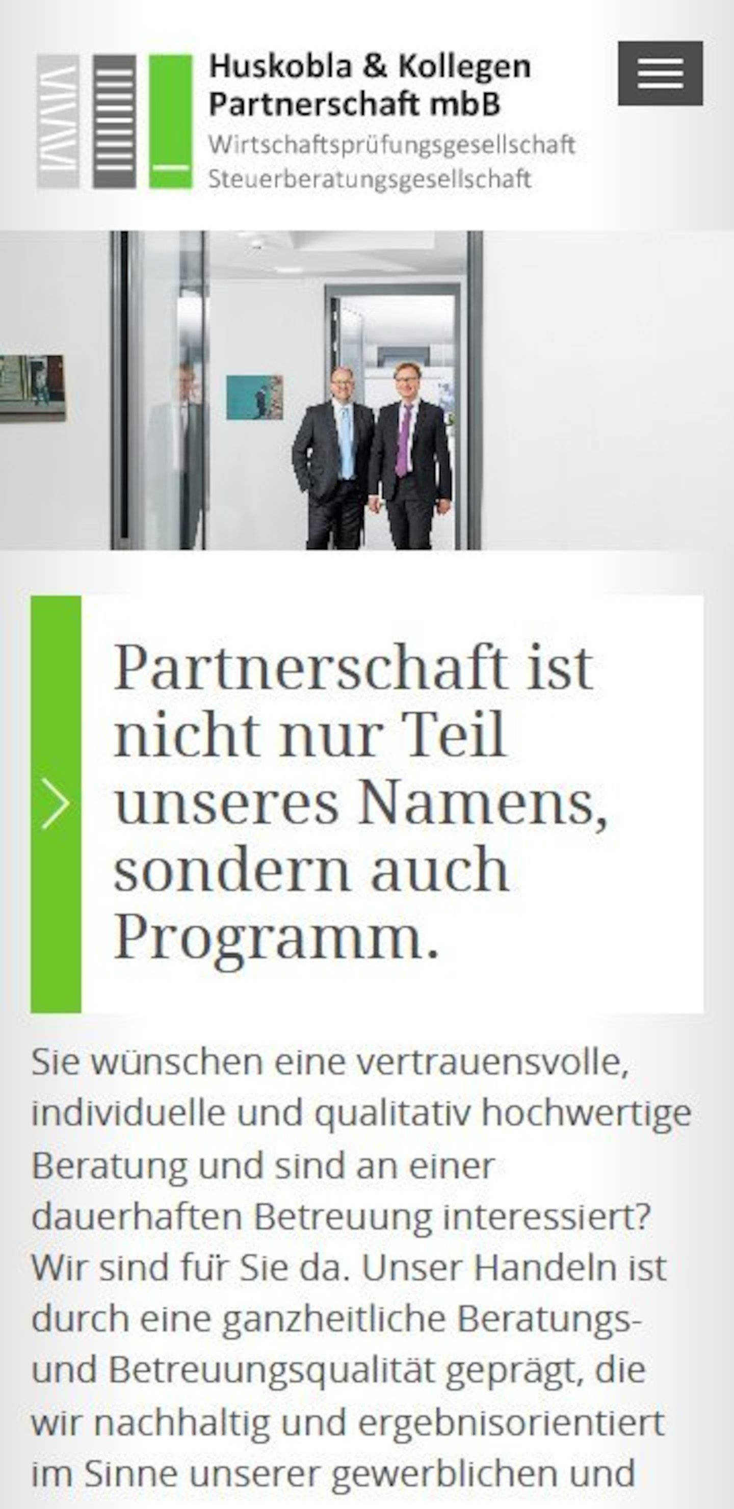 Smartphone Screenshot der Website von: Huskobla & Kollegen Partnerschaft mbB