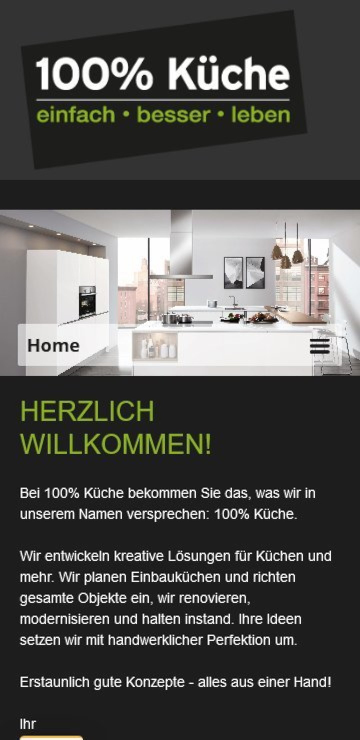 Smartphone Screenshot der Website von: 100% Küche