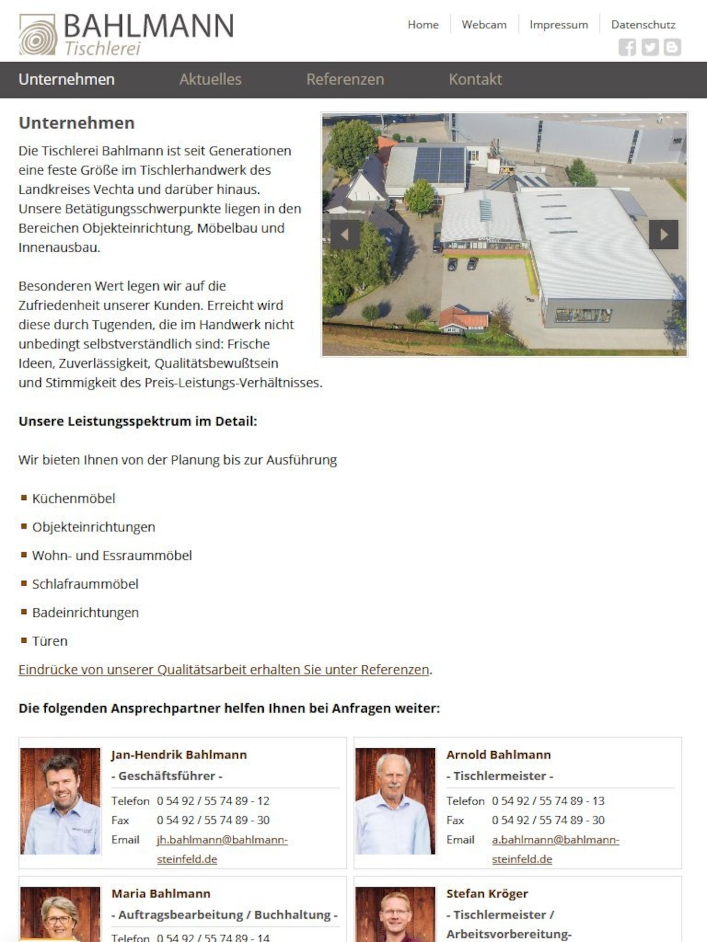 Tablet Screenshot der Website von: Bahlmann Tischlerei