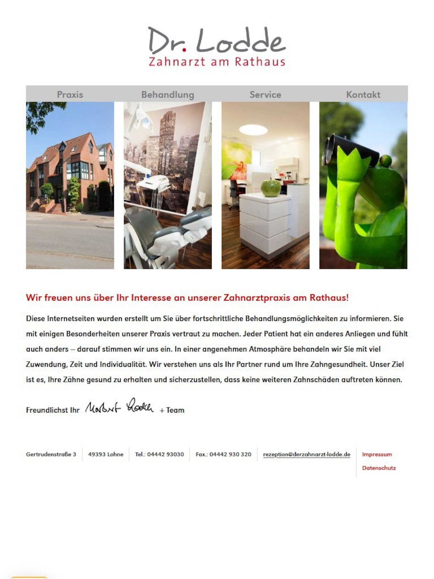 Tablet Screenshot der Website von: Zahnarzt Dr. Lodde