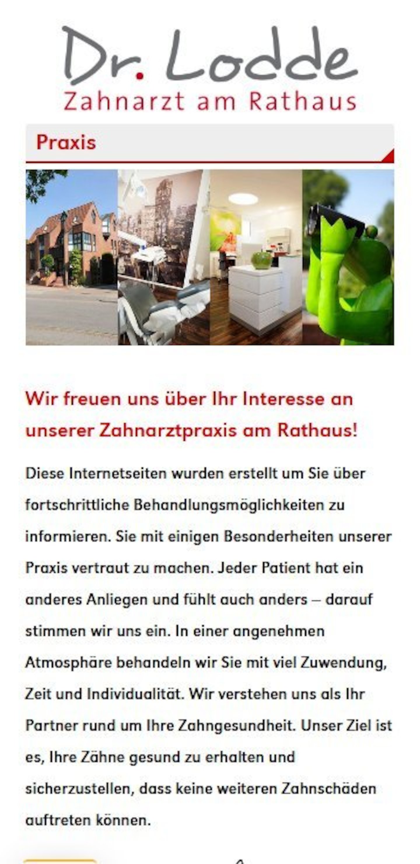 Smartphone Screenshot der Website von: Zahnarzt Dr. Lodde