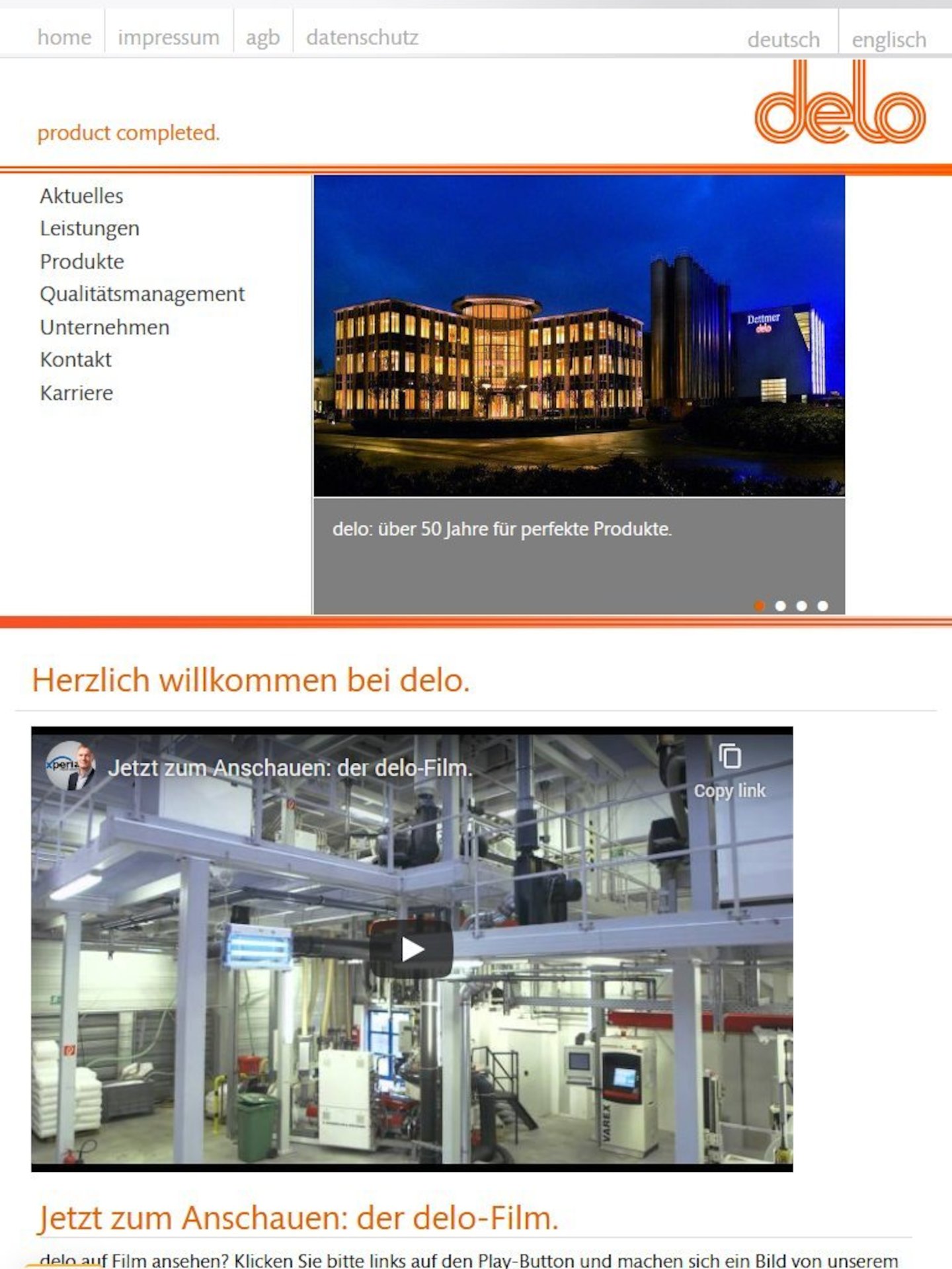 Tablet Screenshot der Website von: delo: Dettmer Verpackungen GmbH