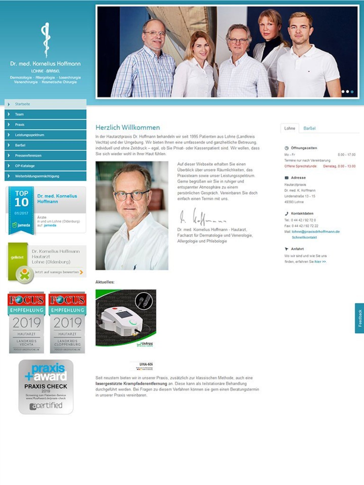 Tablet Screenshot der Website von: Praxis Dr. Hoffmann