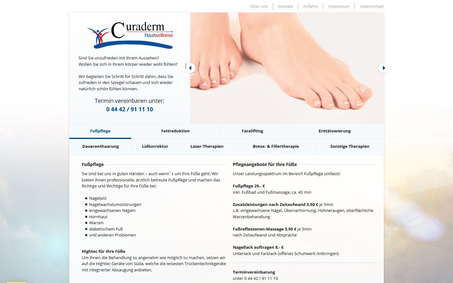 Desktop Screenshot der Website von: Curaderm