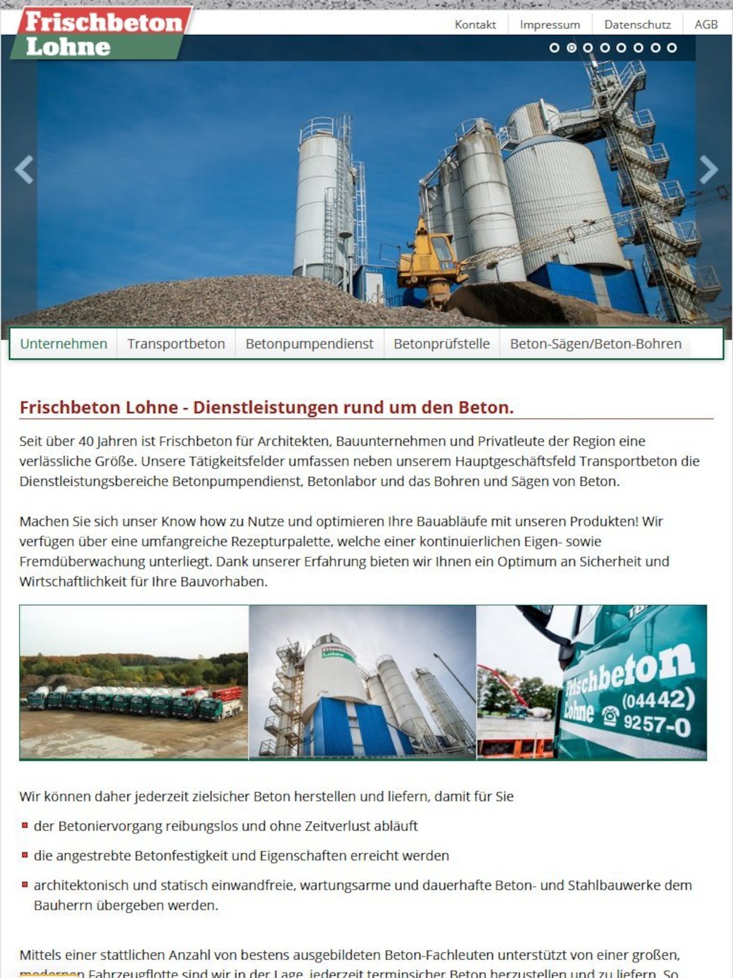 Tablet Screenshot der Website von: Frischbeton Lohne