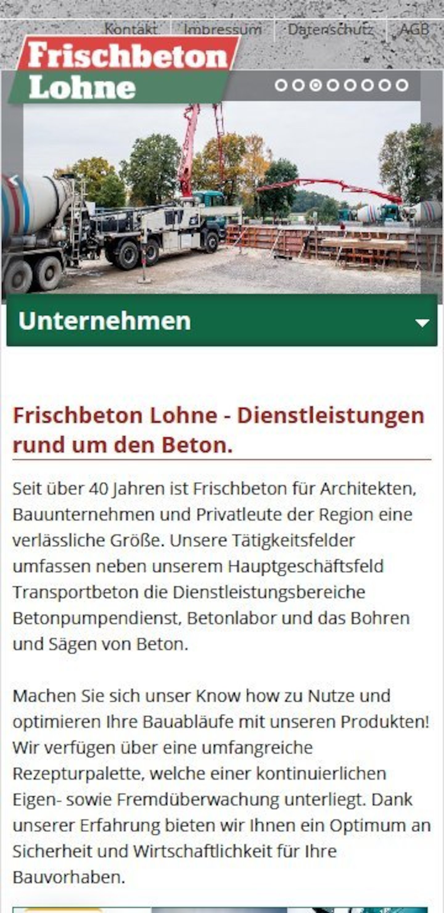 Smartphone Screenshot der Website von: Frischbeton Lohne
