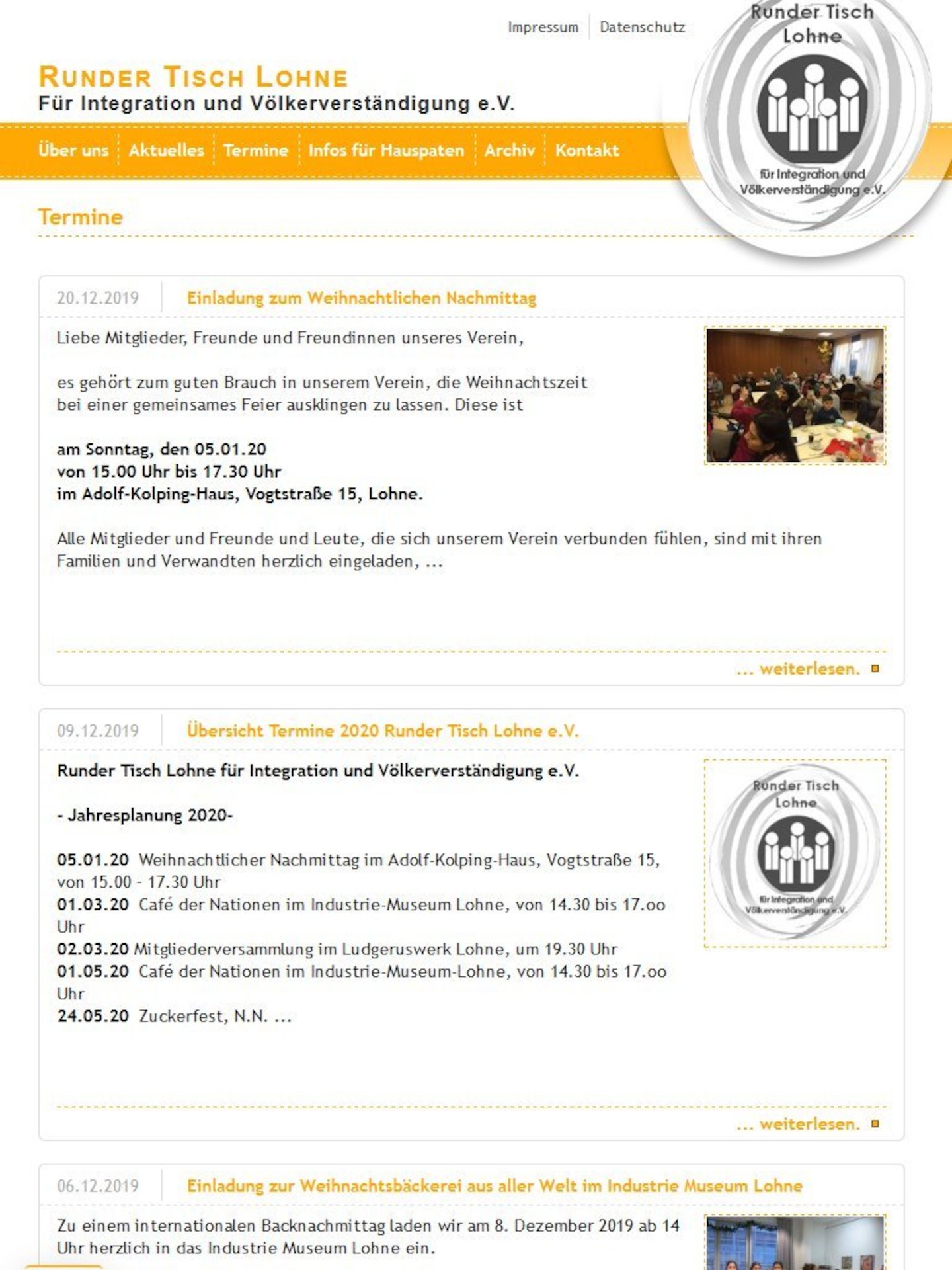 Tablet Screenshot der Website von: Runder Tisch Lohne e.V.