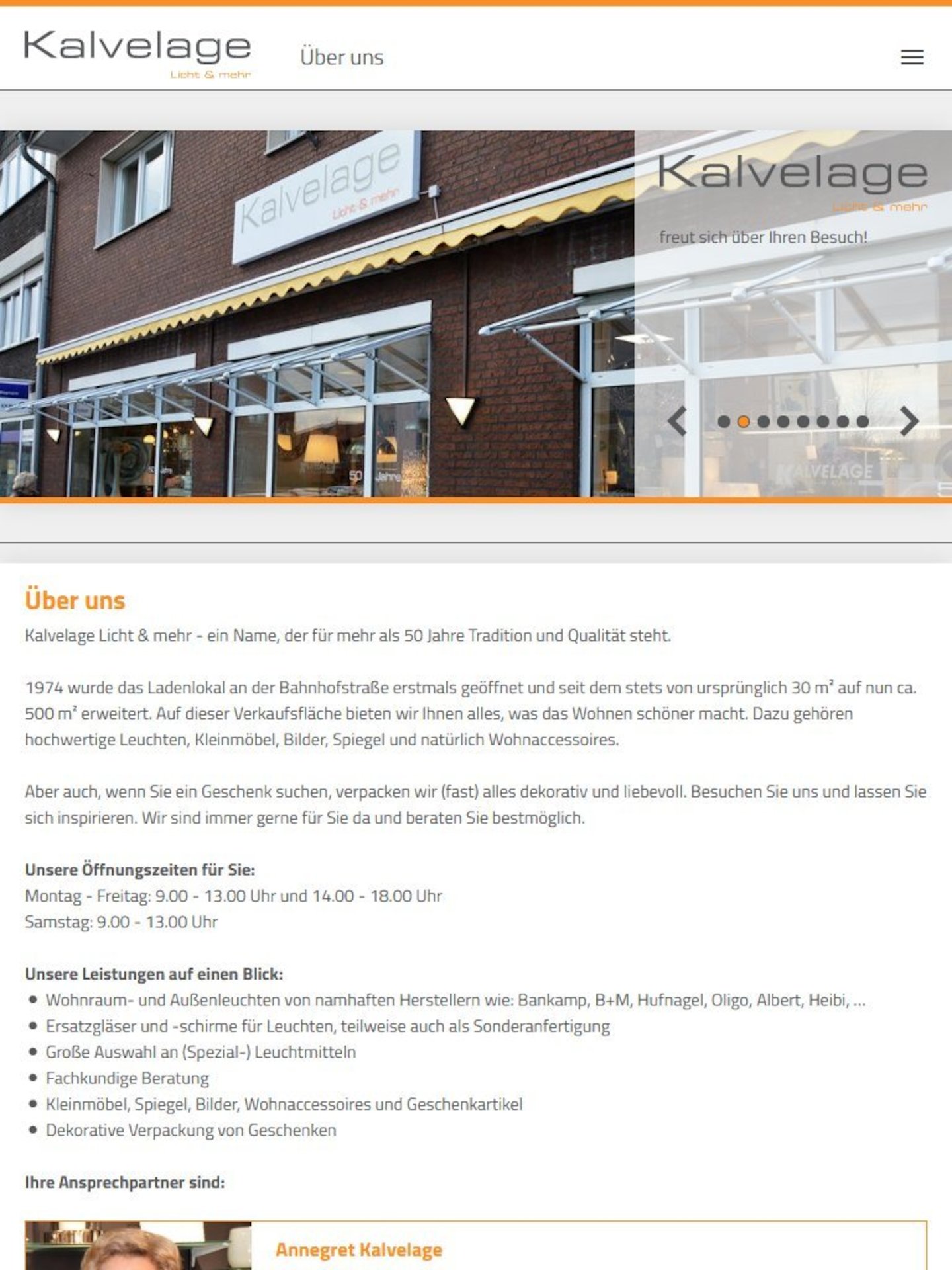 Tablet Screenshot der Website von: Kalvelage - Licht & mehr