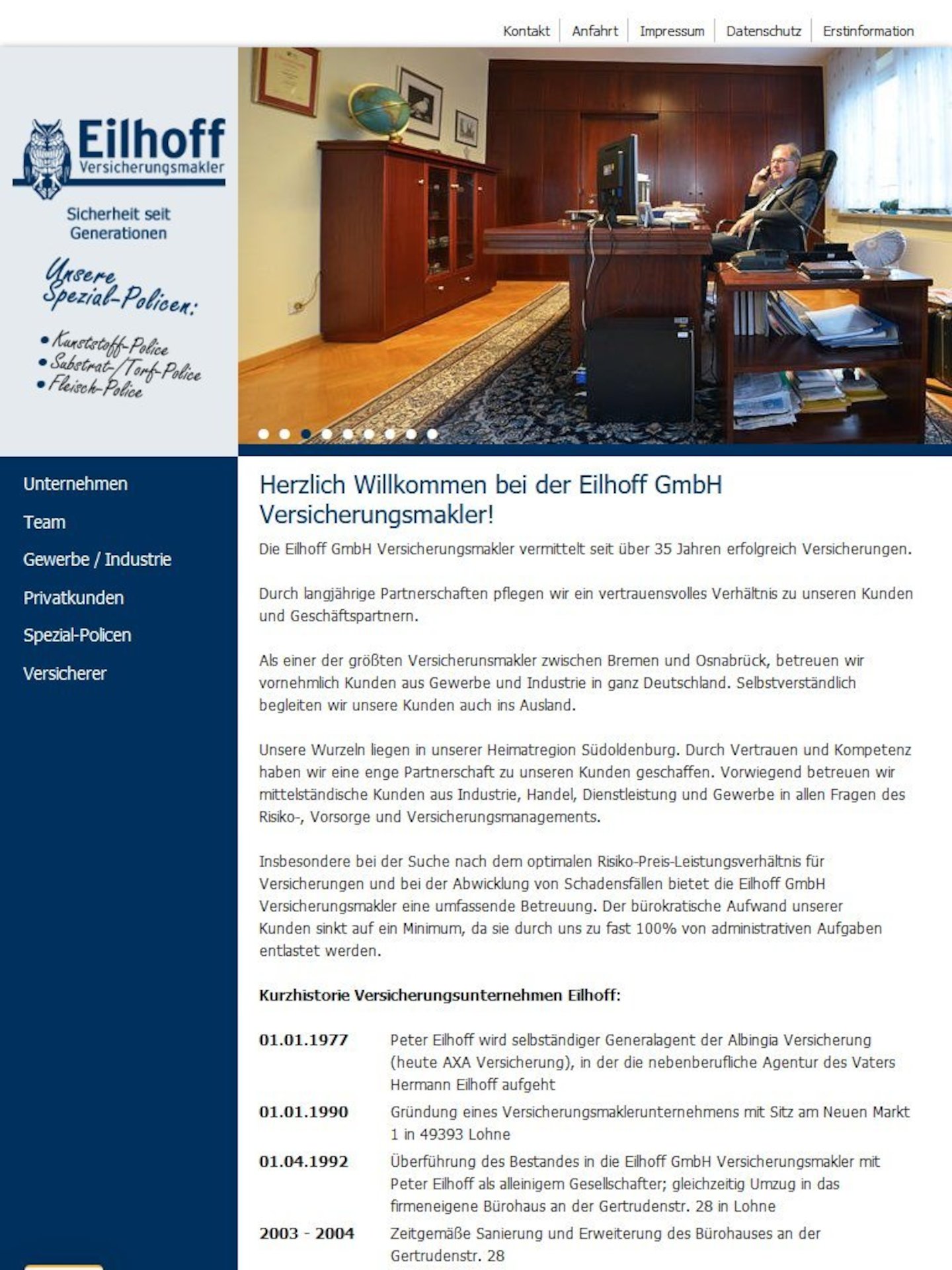 Tablet Screenshot der Website von: Eilhoff GmbH Versicherungsmakler