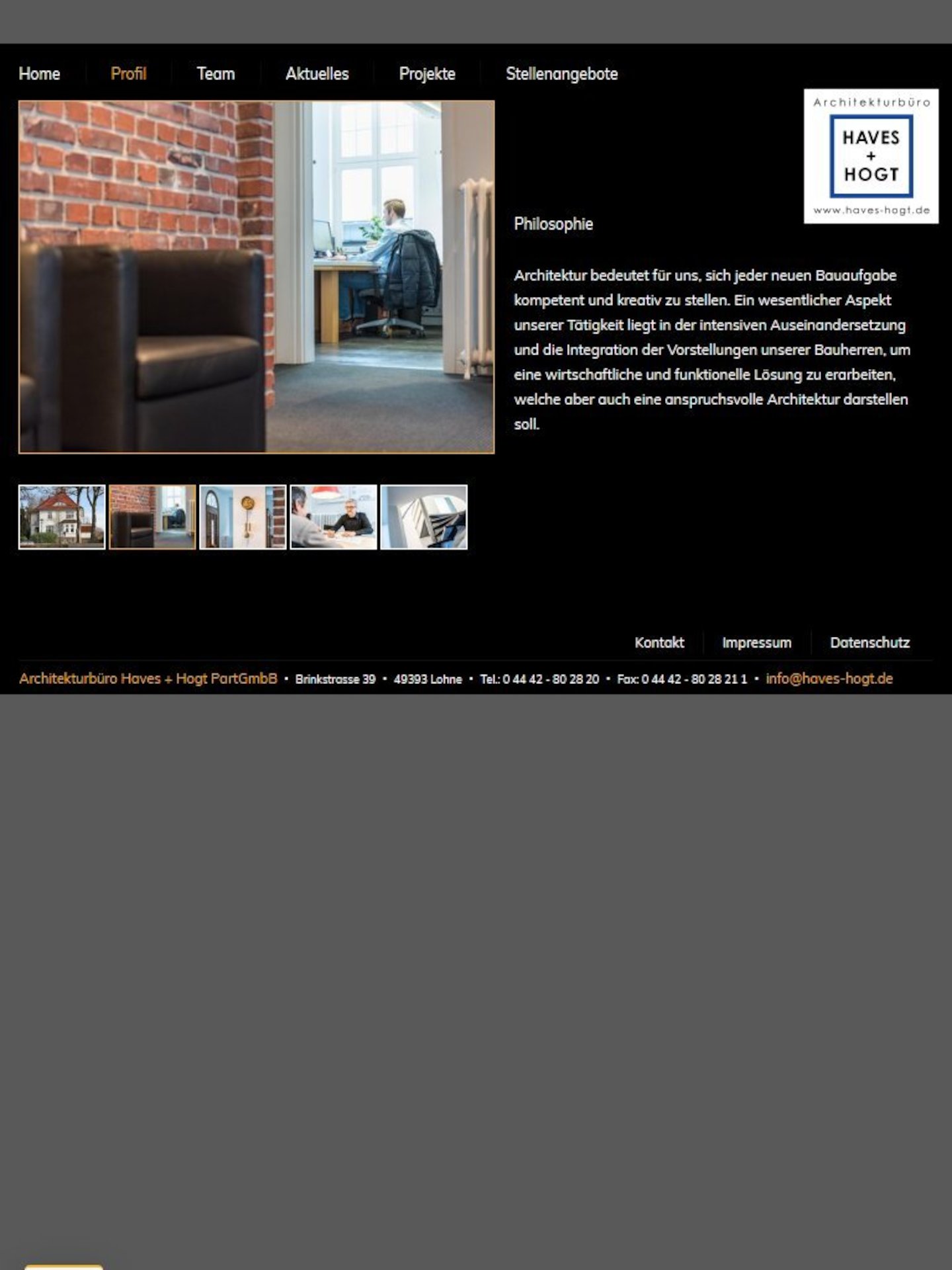 Tablet Screenshot der Website von: Architekturbüro Haves + Hogt