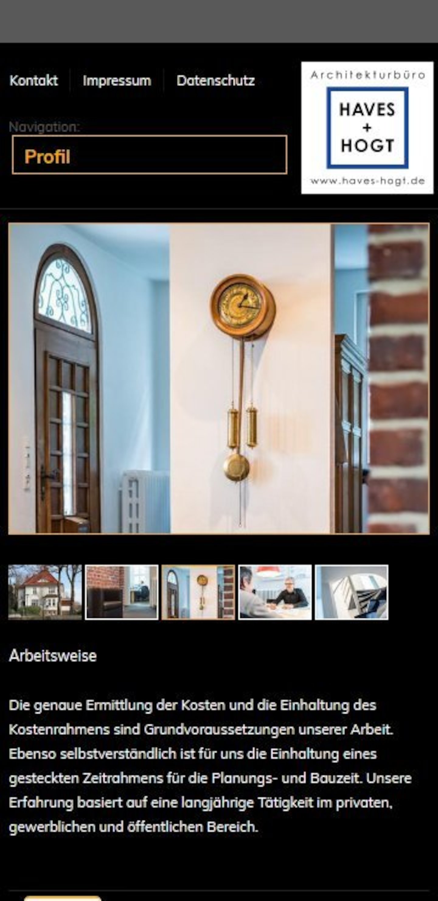 Smartphone Screenshot der Website von: Architekturbüro Haves + Hogt