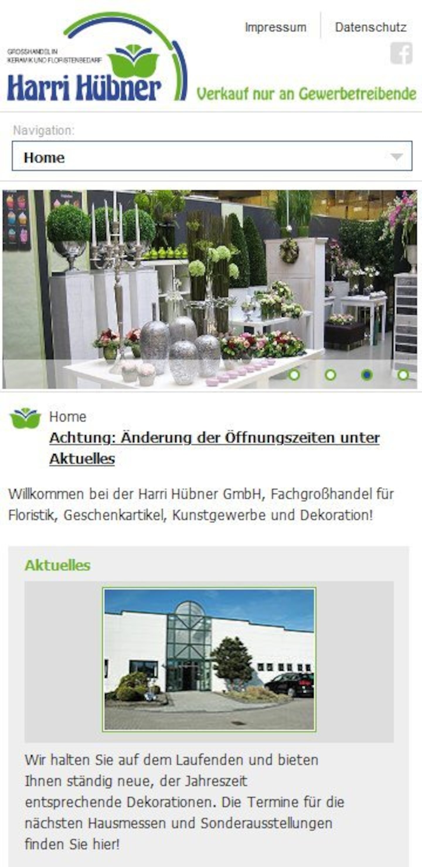 Smartphone Screenshot der Website von: Harri Hübner GmbH