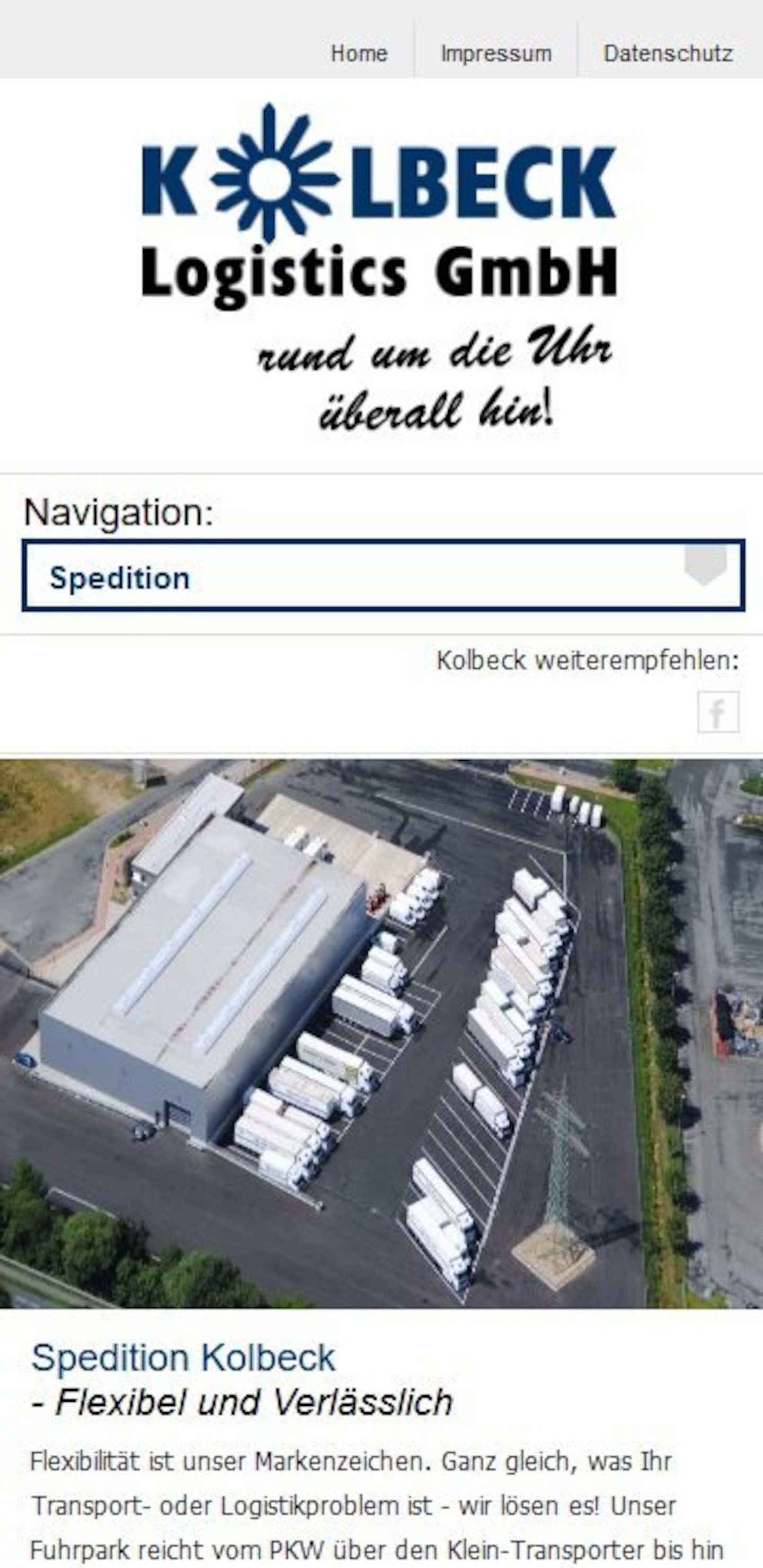 Smartphone Screenshot der Website von: Kolbeck Logistics GmbH
