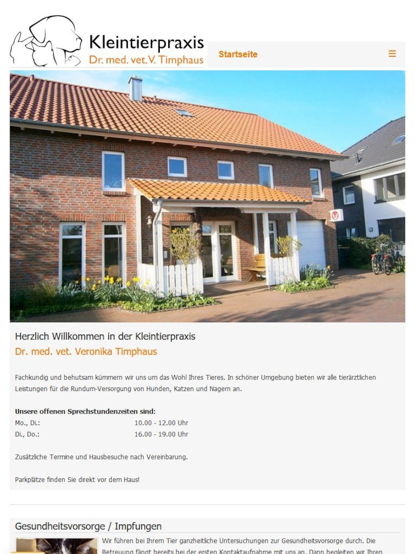 Tablet Screenshot der Website von: Kleintierpraxis Timphaus