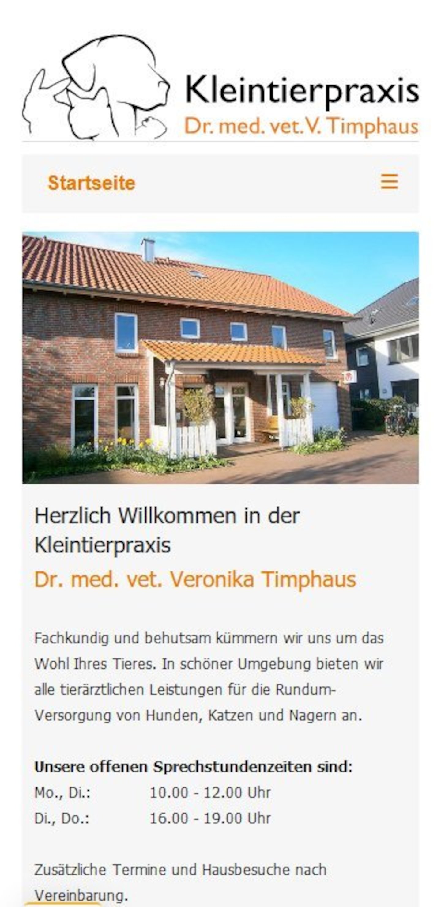 Smartphone Screenshot der Website von: Kleintierpraxis Timphaus
