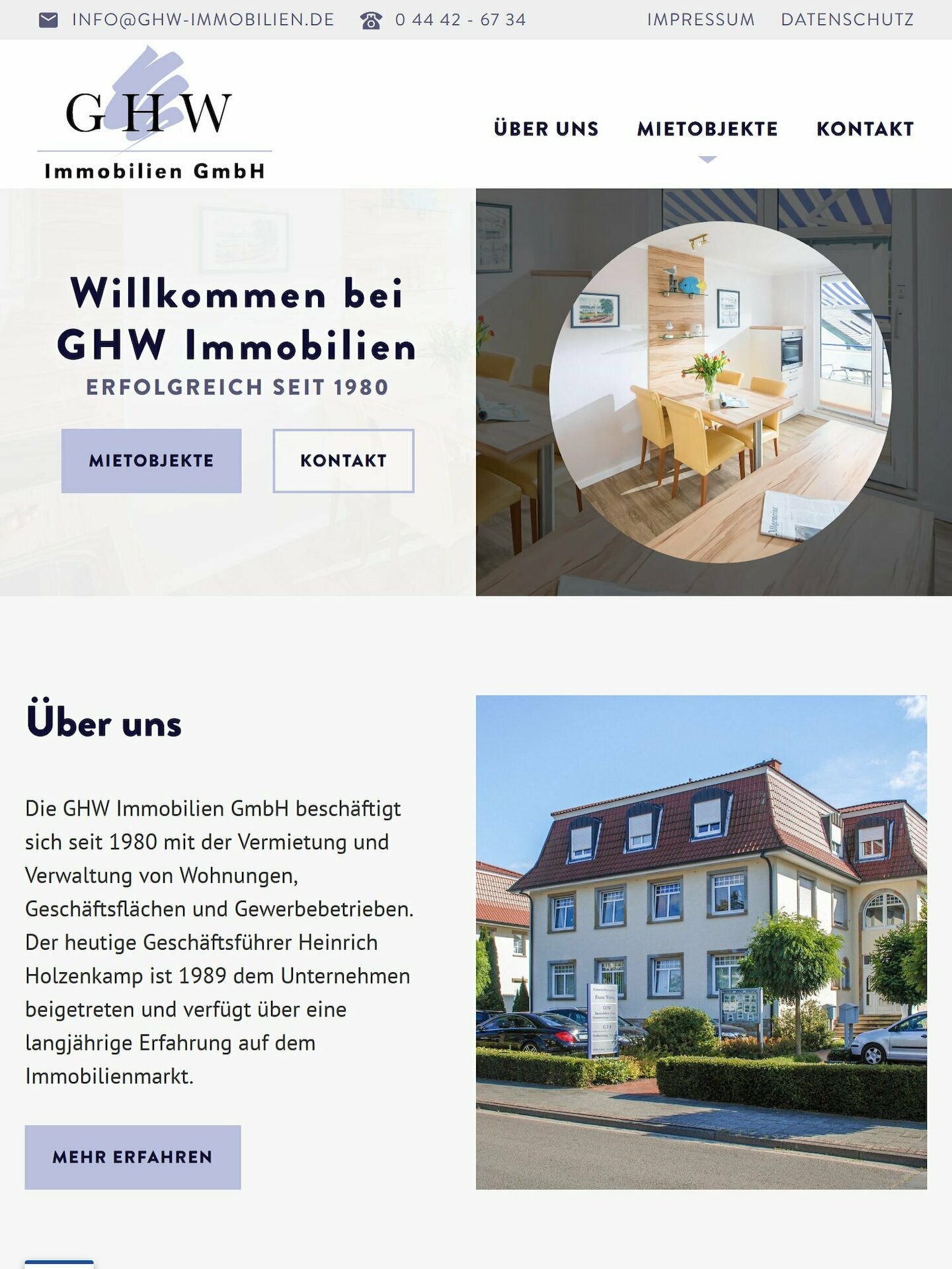 Tablet Screenshot der Website von: GHW Immobilien GmbH