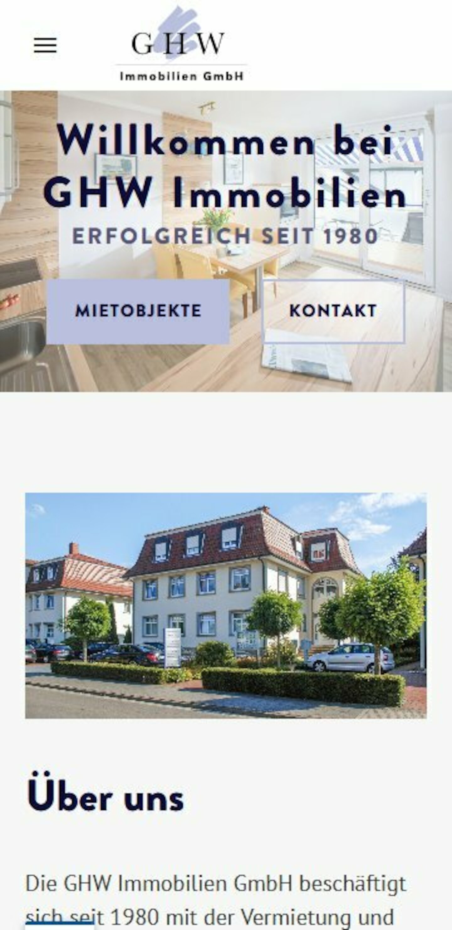 Smartphone Screenshot der Website von: GHW Immobilien GmbH