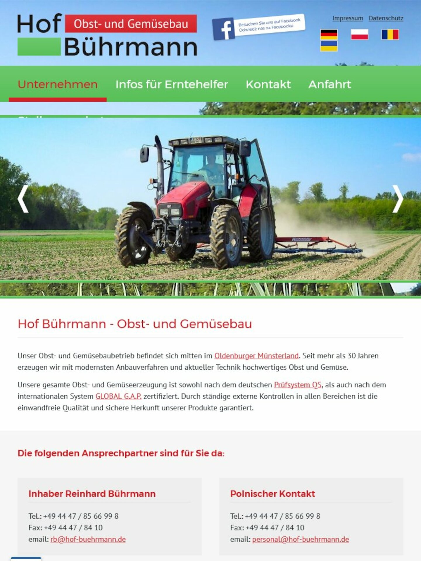 Tablet Screenshot der Website von: Hof Bührmann