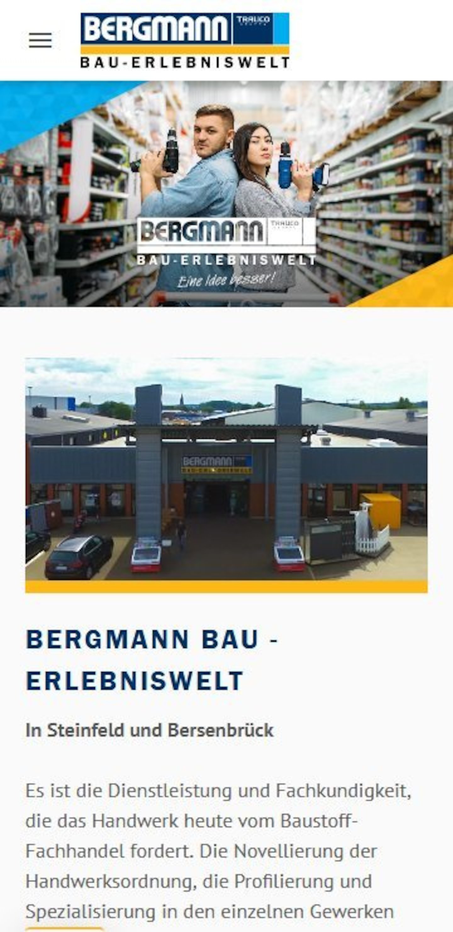 Smartphone Screenshot der Website von: Bergmann Bau-Erlebniswelt