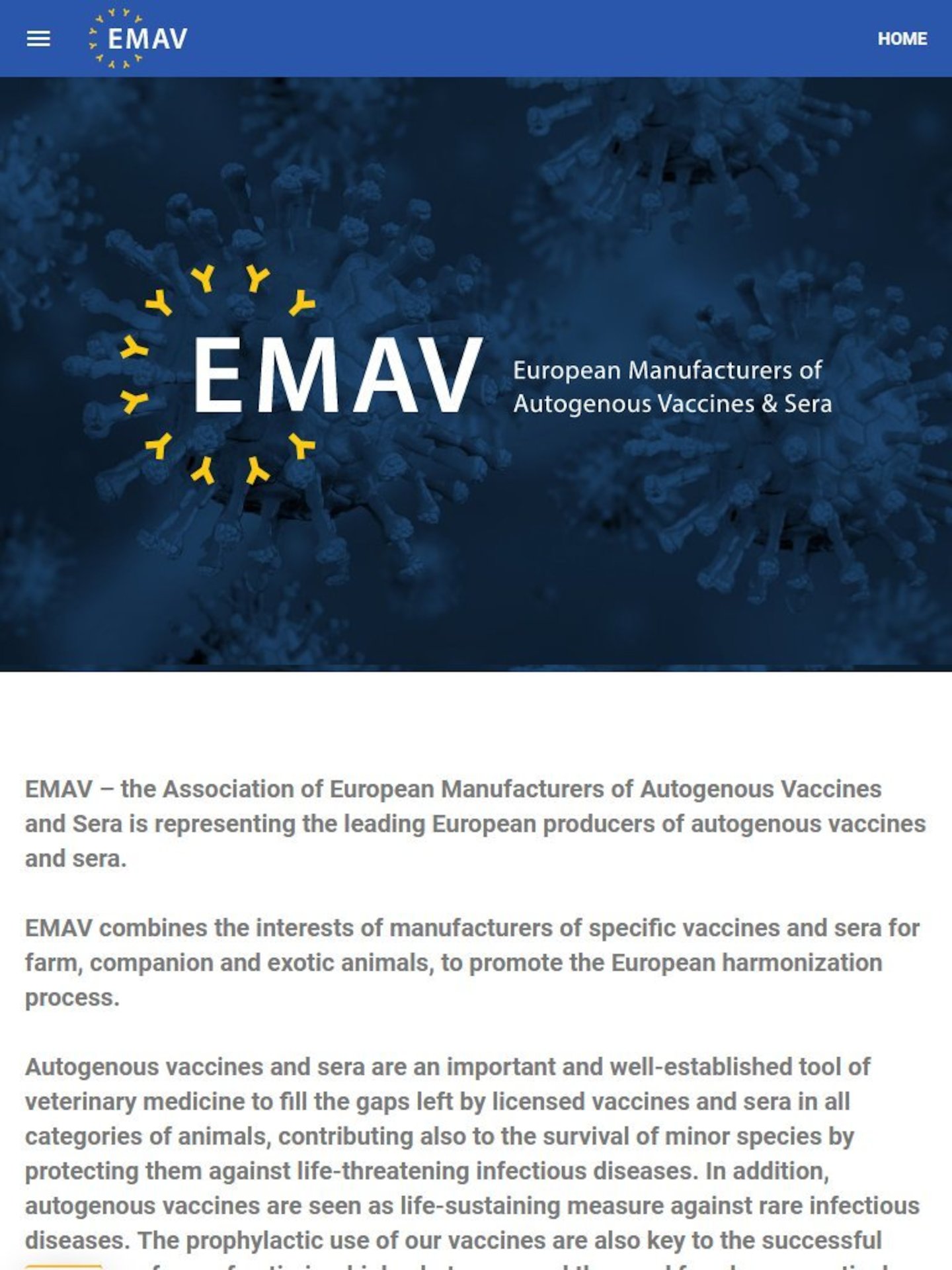 Tablet Screenshot der Website von: EMAV e.V.
