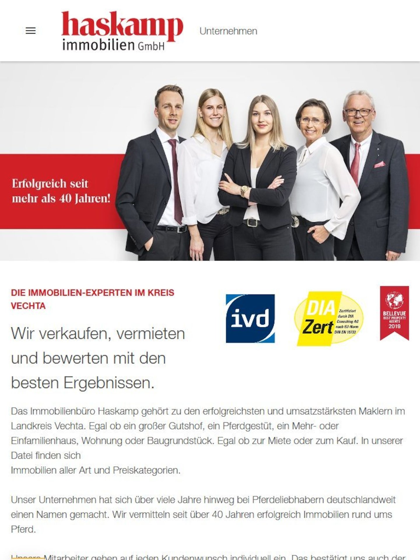 Tablet Screenshot der Website von: Haskamp Immobilien