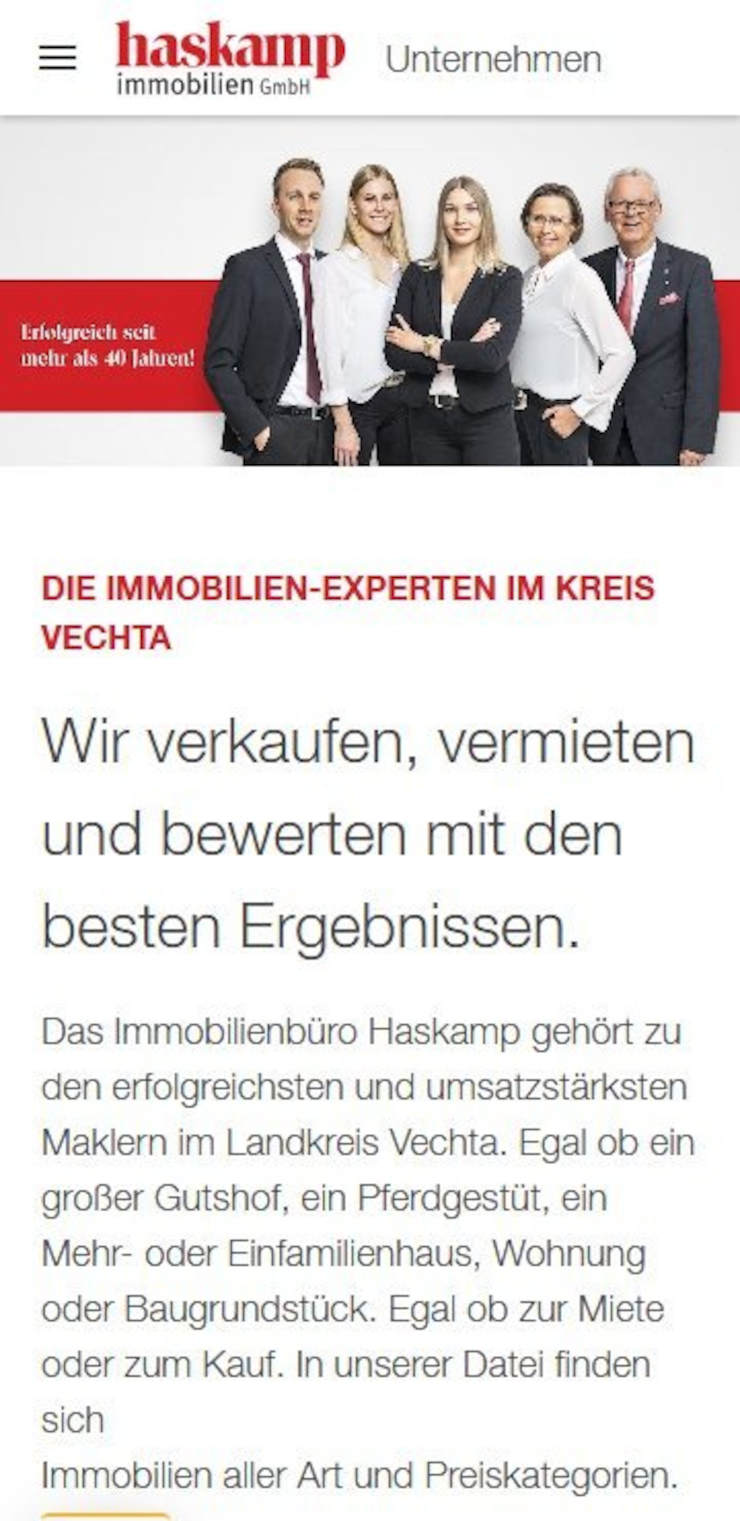 Smartphone Screenshot der Website von: Haskamp Immobilien