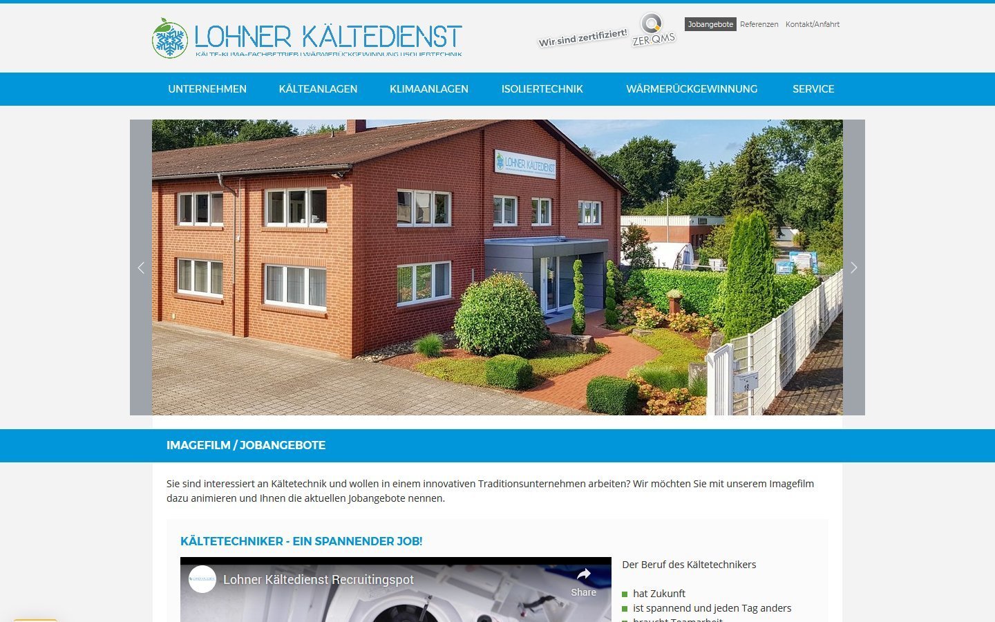 Desktop Screenshot der Website von: Lohner Kältedienst