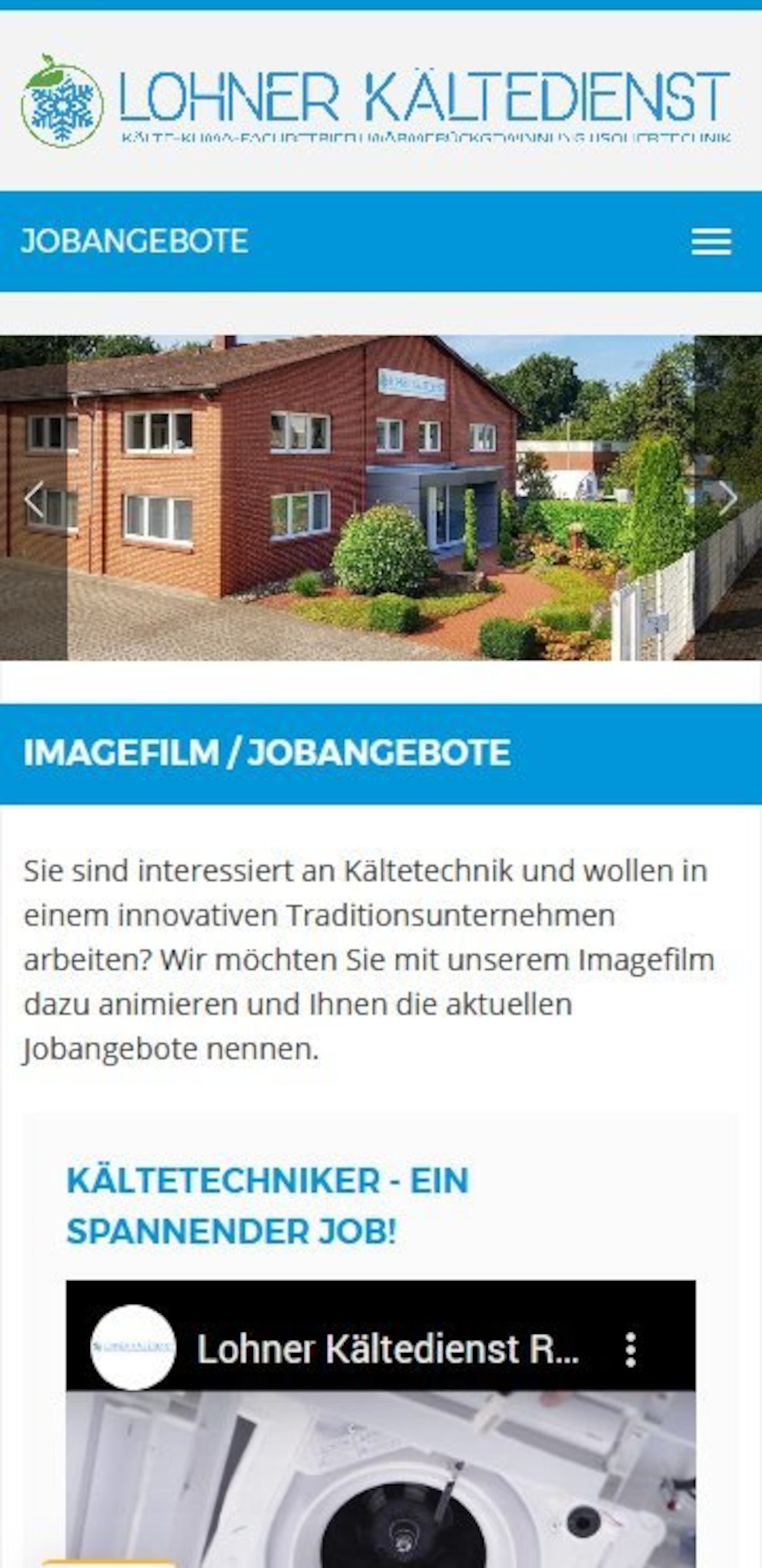 Smartphone Screenshot der Website von: Lohner Kältedienst