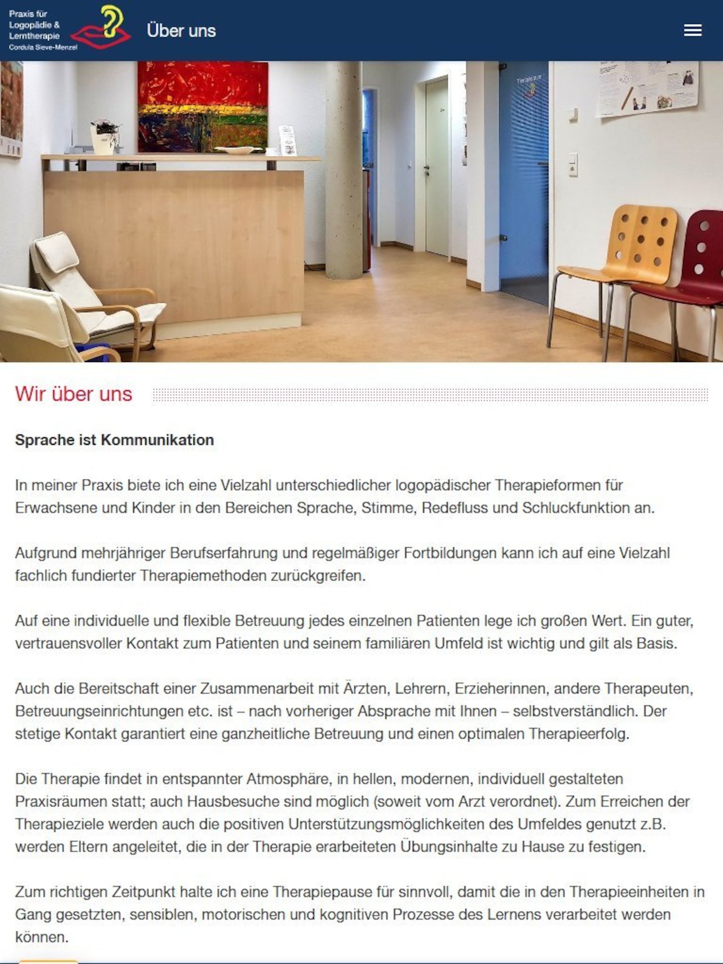 Tablet Screenshot der Website von: Praxis für Logopädie und Lerntherapie