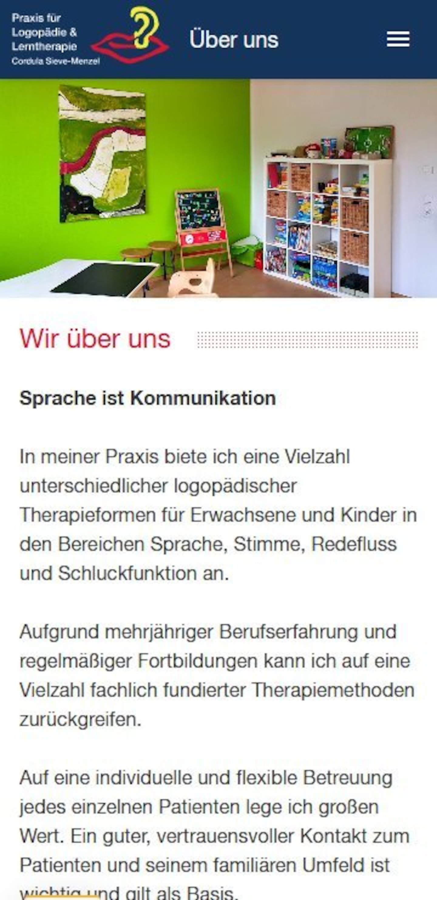 Smartphone Screenshot der Website von: Praxis für Logopädie und Lerntherapie
