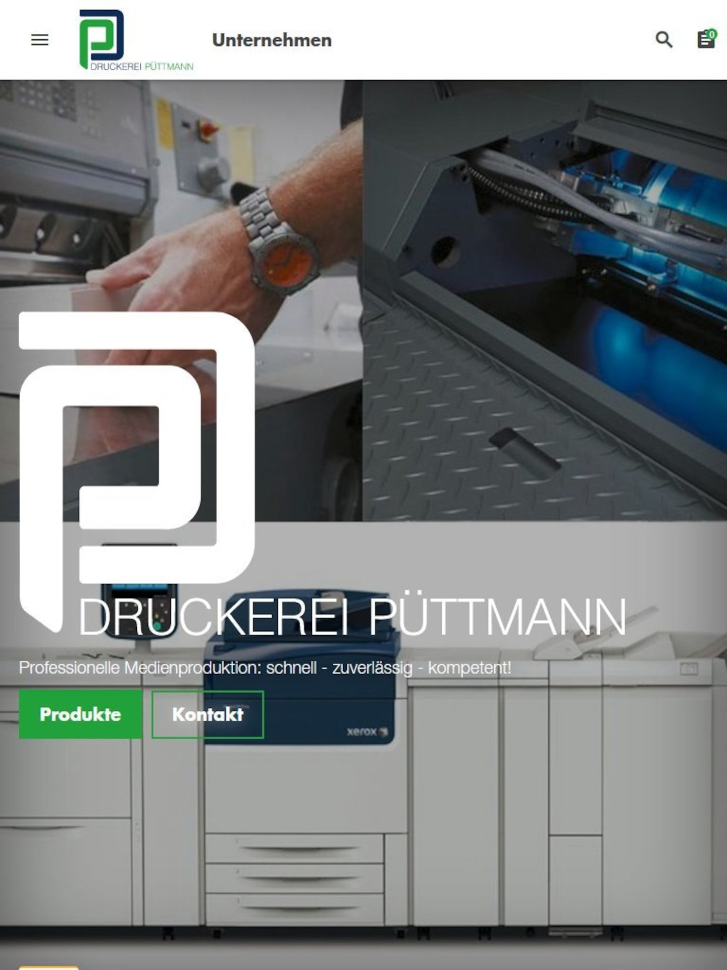 Tablet Screenshot der Website von: Druckerei Püttmann GmbH
